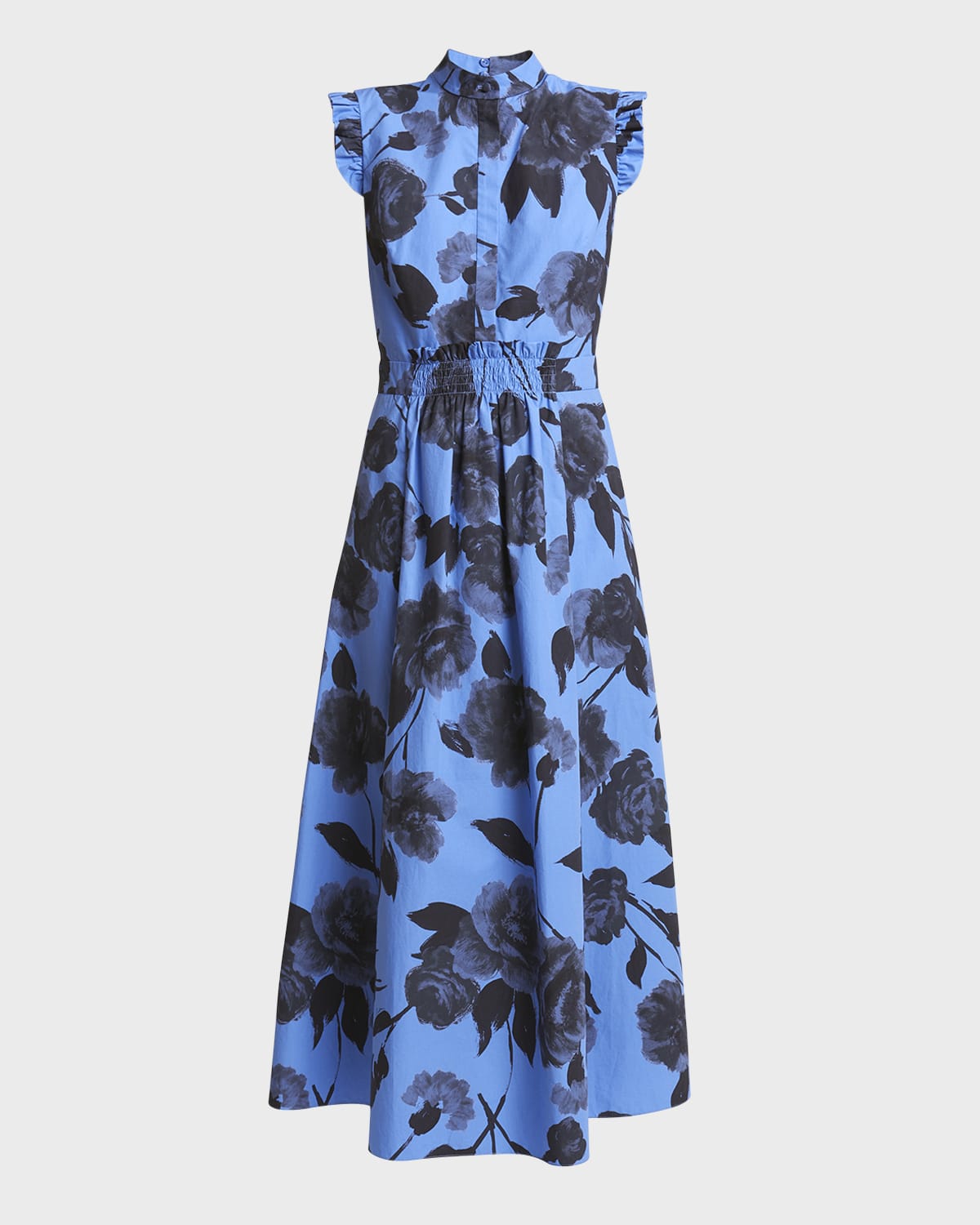 Erdem Sleeveless Floral Cotton Midi Dress With Full Skirt