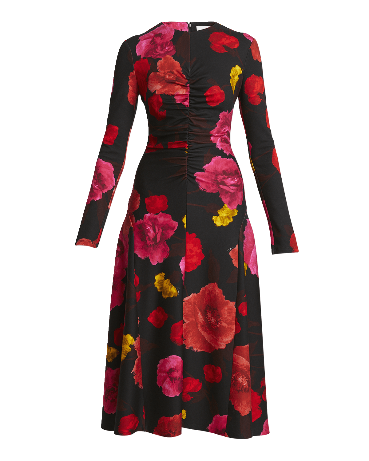 Erdem Ruched Floral Long-Sleeve Midi Dress