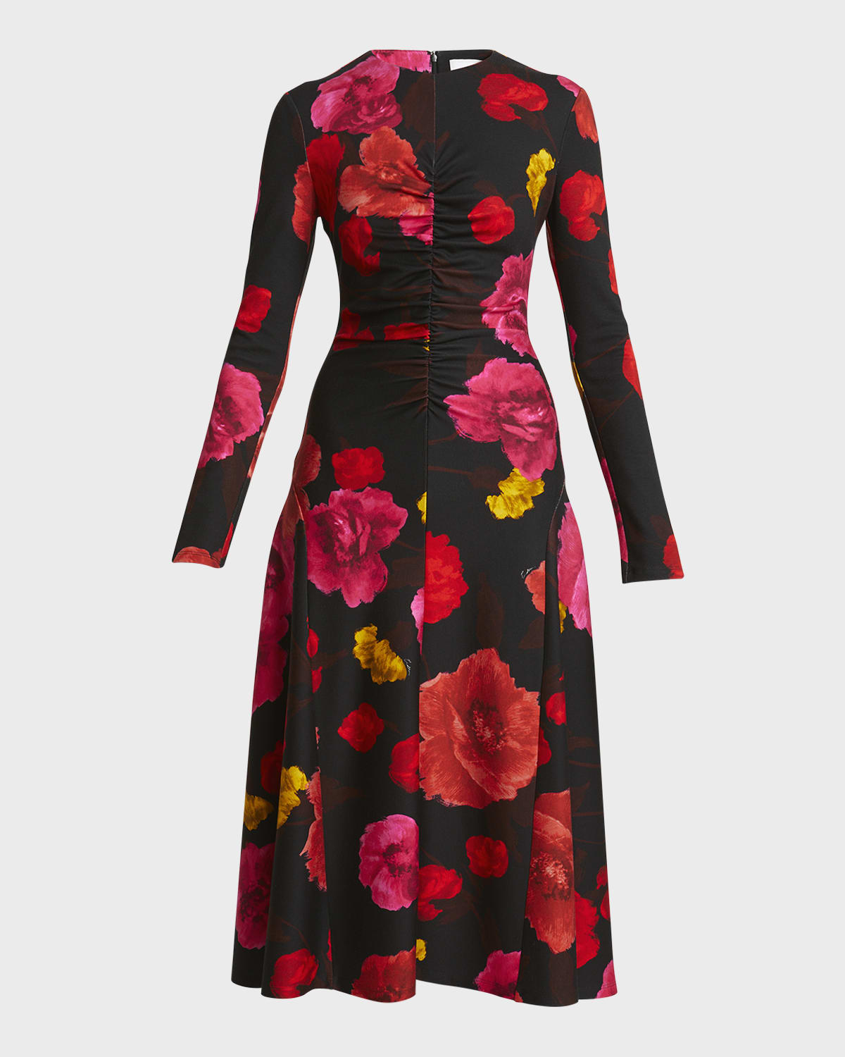 Erdem Ruched Floral Long-Sleeve Midi Dress