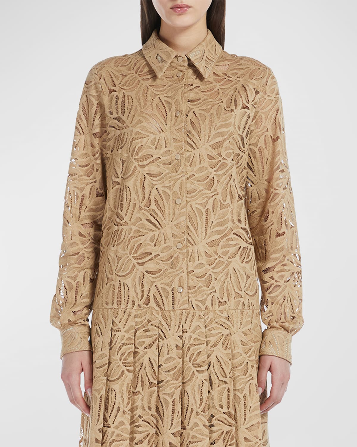 Max Mara Studio Edotto Pleated Lace Mini Shirtdress