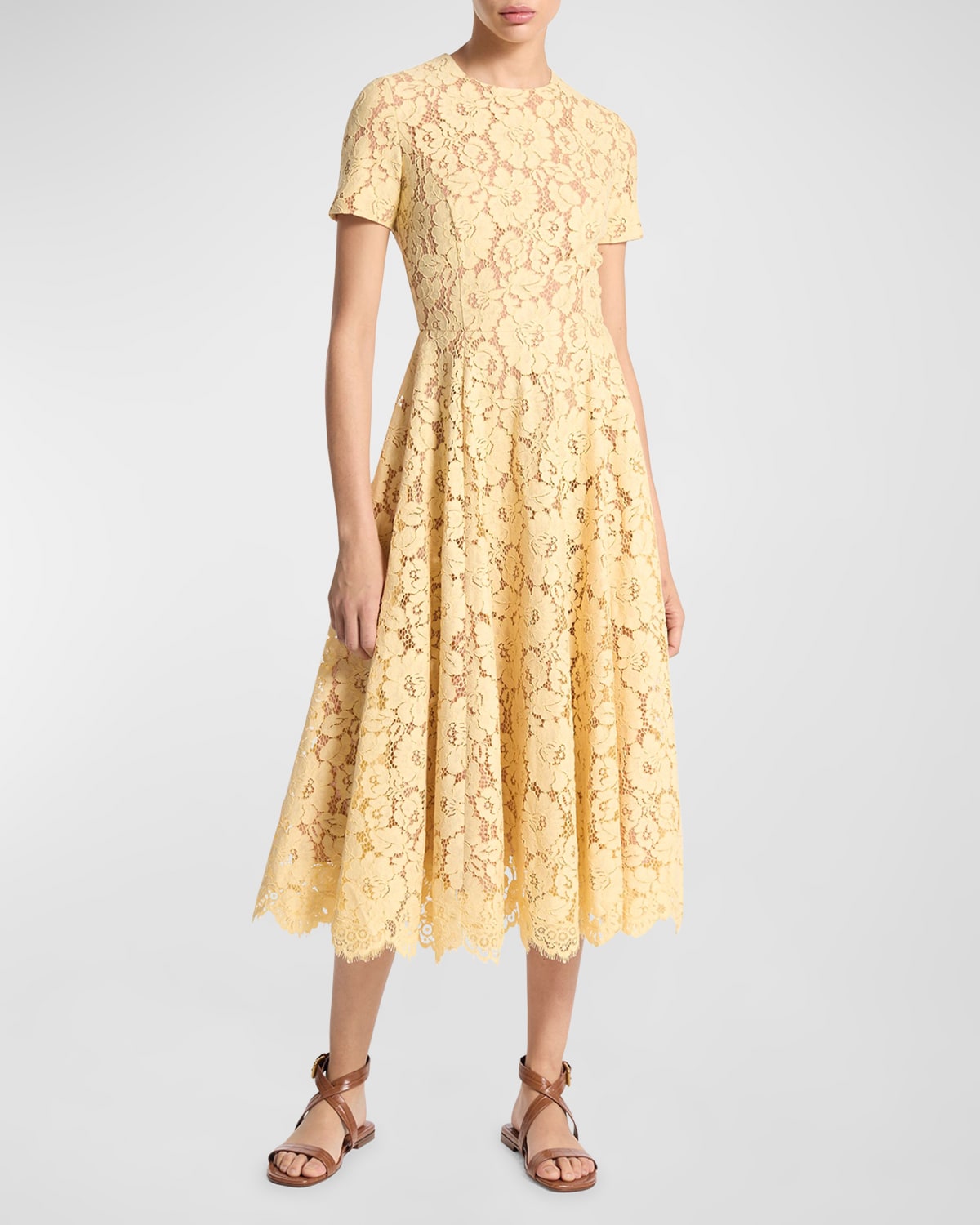 Michael Kors Collection Flared Floral Lace Midi Dress