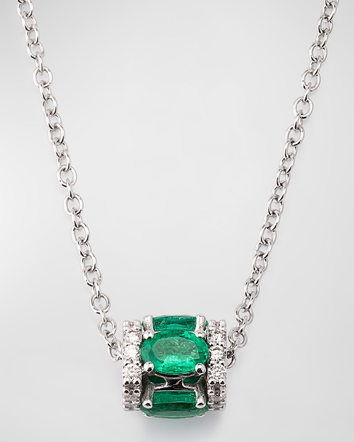 Miseno Procida 18K White Gold Pendant Necklace with Diamonds and Emeralds