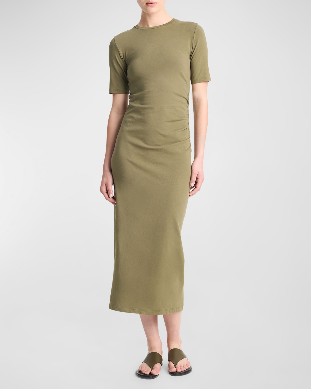 Vince Short-Sleeve Side Drape Midi Dress