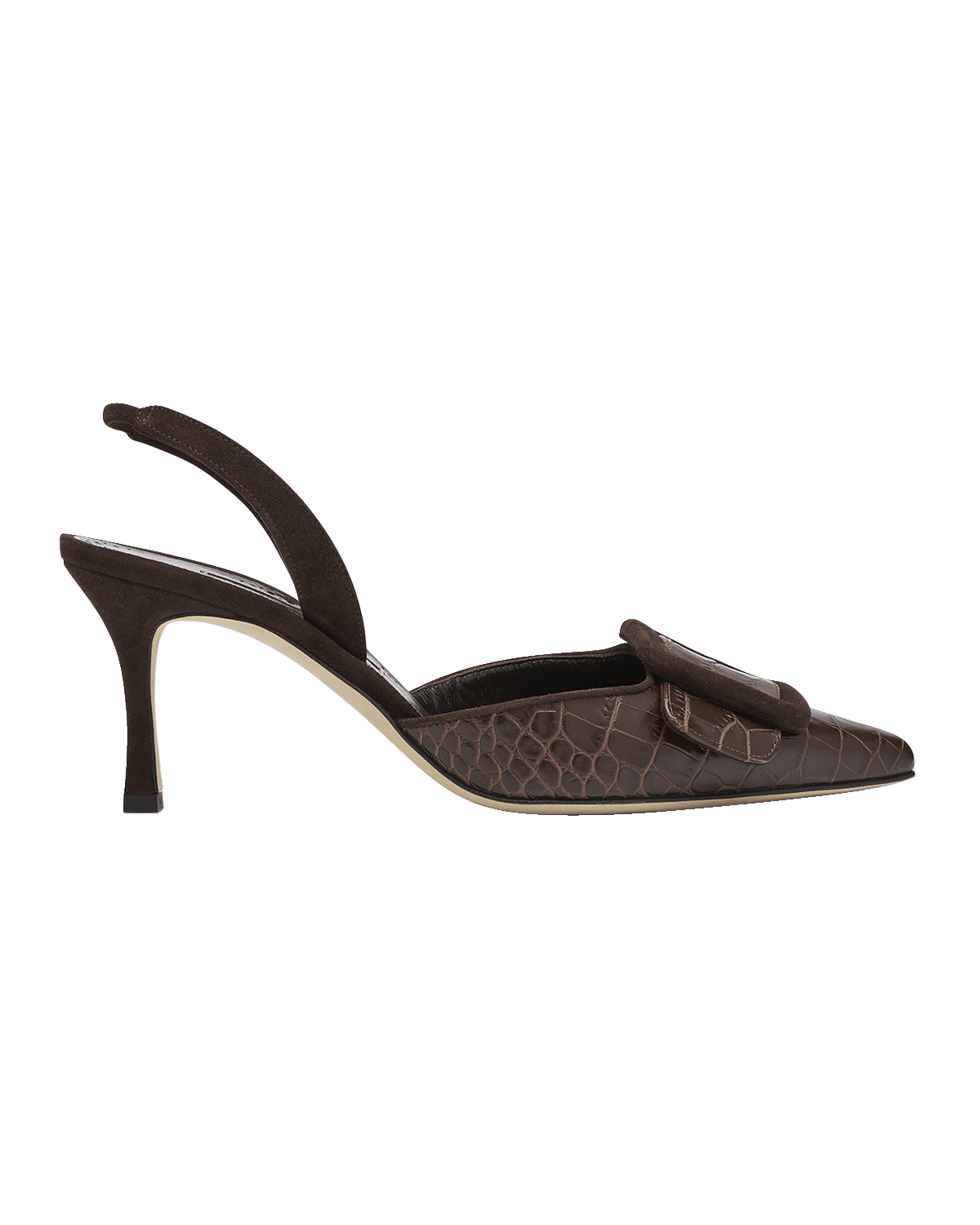 Manolo Blahnik Maysli Croco Buckle Slingback Pumps