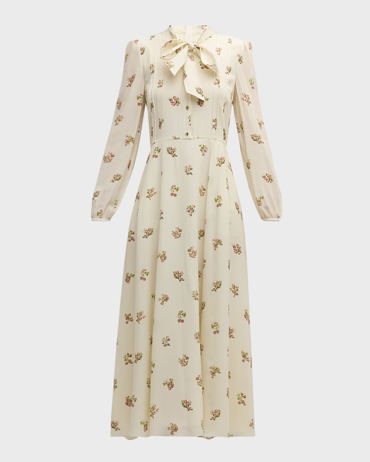 Adam Lippes Alison Floral Crepe De Chine Long-Sleeve Maxi Dress