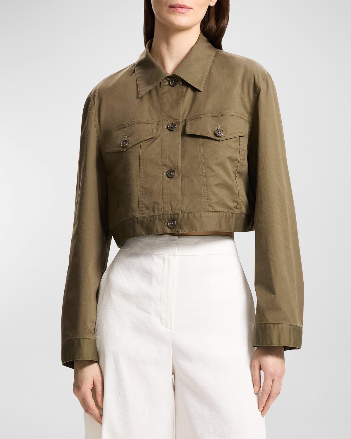 Theory Cropped Stretch Cotton Trucker Jacket