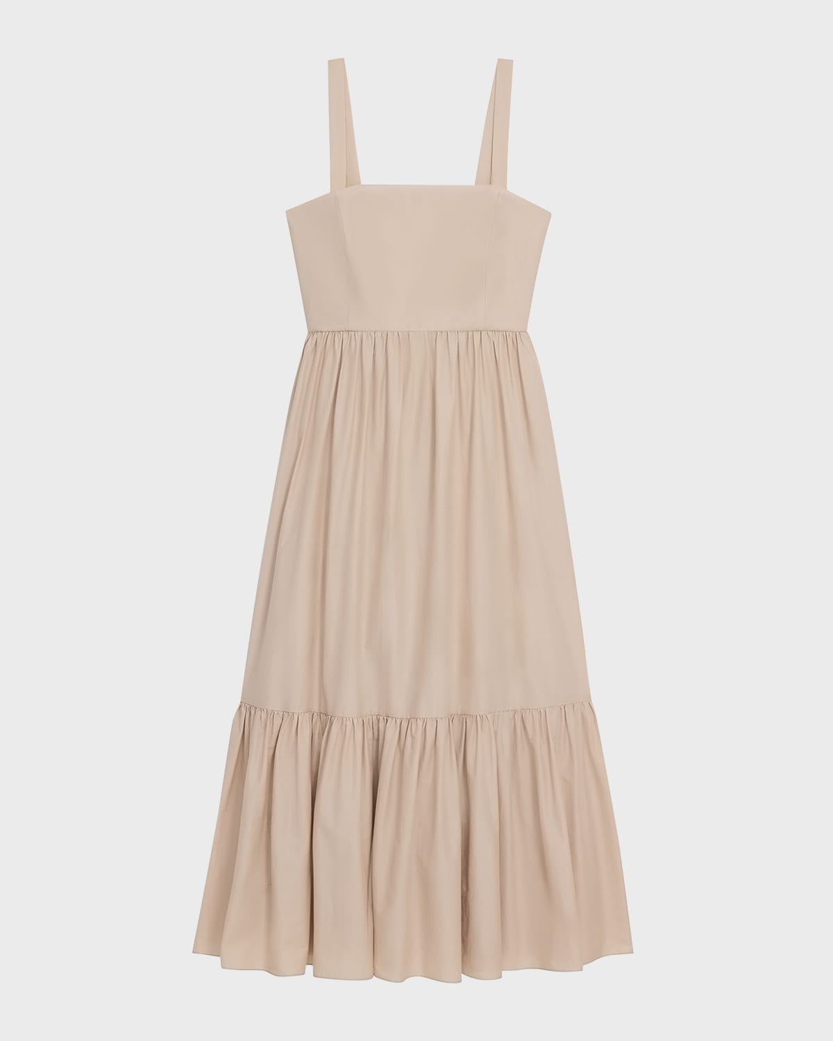 Theory Sleeveless Square-Neck Tiered Poplin Midi Dress