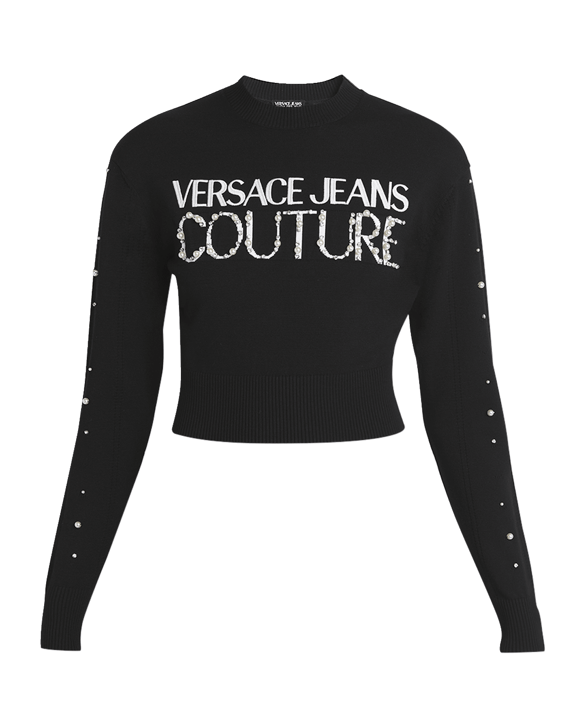 Versace Jeans Couture Long-Sleeve Embellished Logo Top