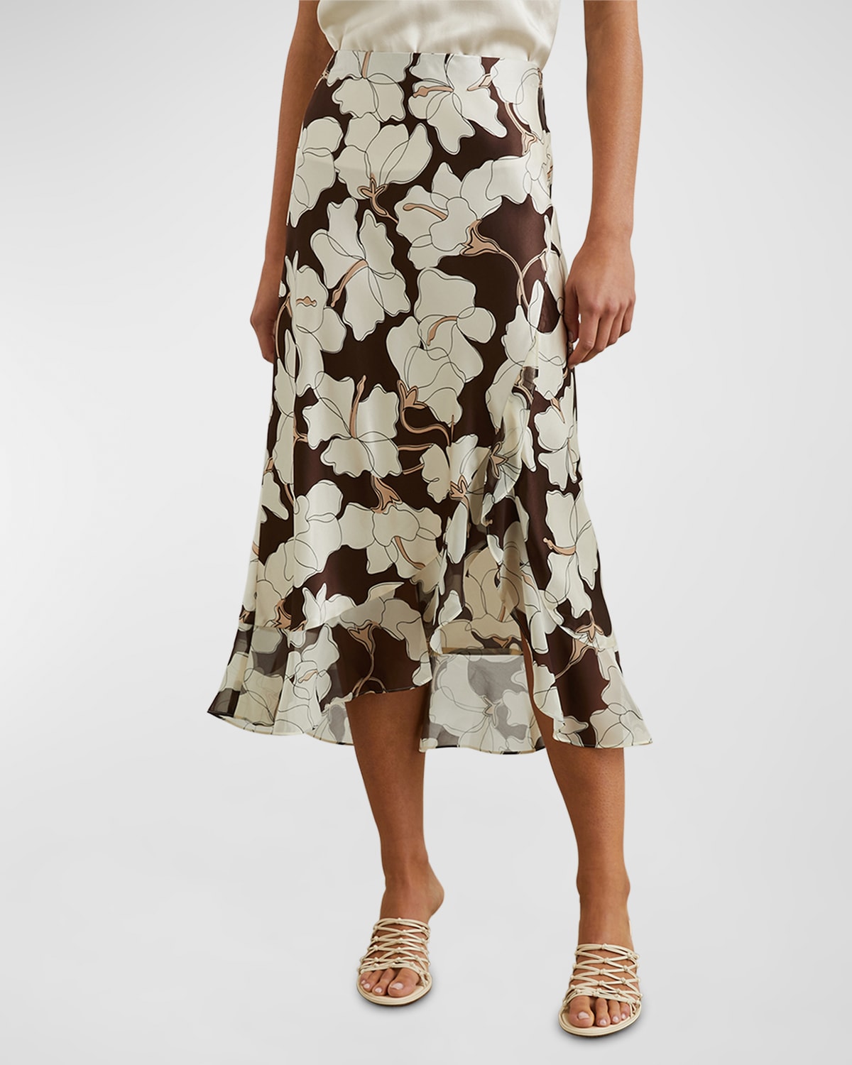 Rails Floral Adia Satin Midi Skirt