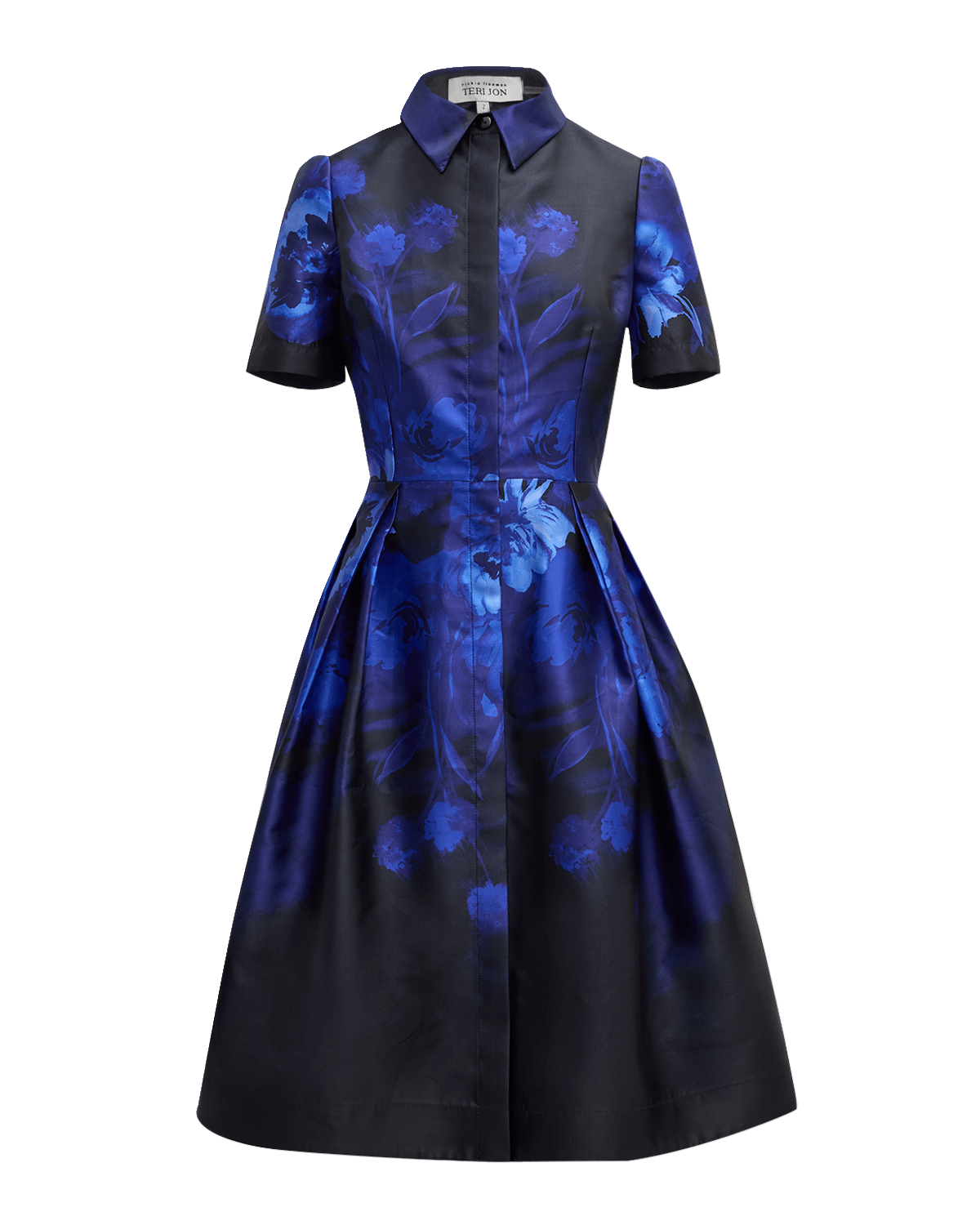 Rickie Freeman for Teri Jon Pleated Floral-Print Shirtdress