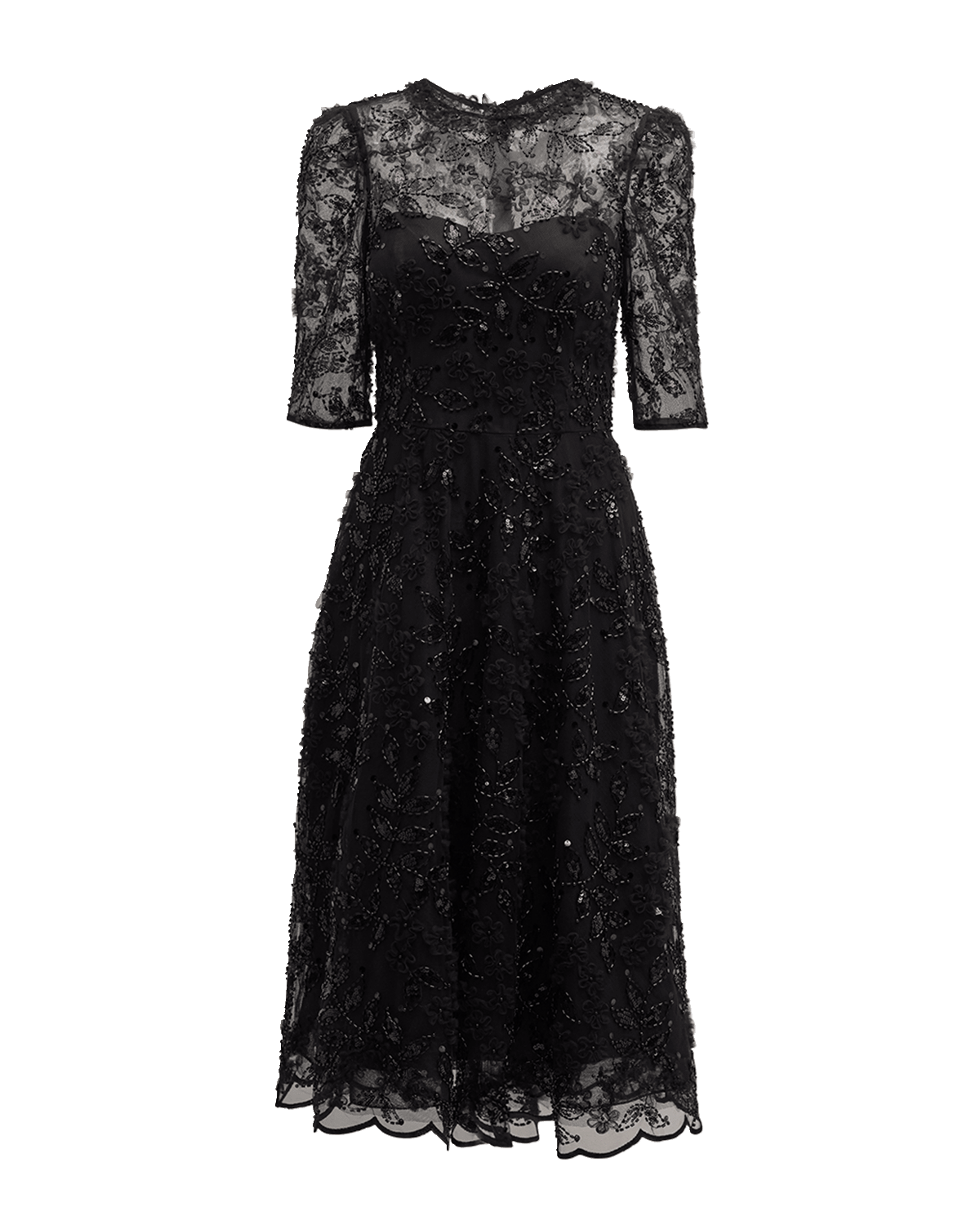 Rickie Freeman for Teri Jon Floral Bead & Sequin Tulle Midi Dress