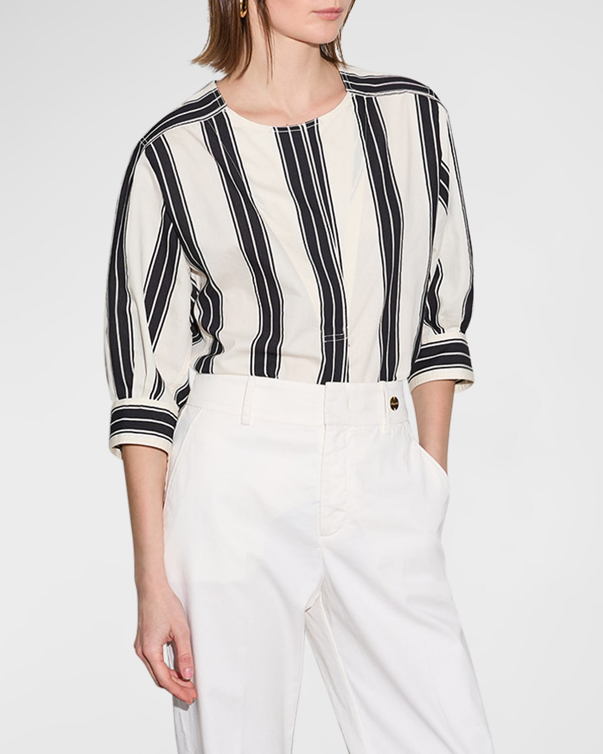 CALLAS Milano Luna Striped Elbow-Sleeve Shirt