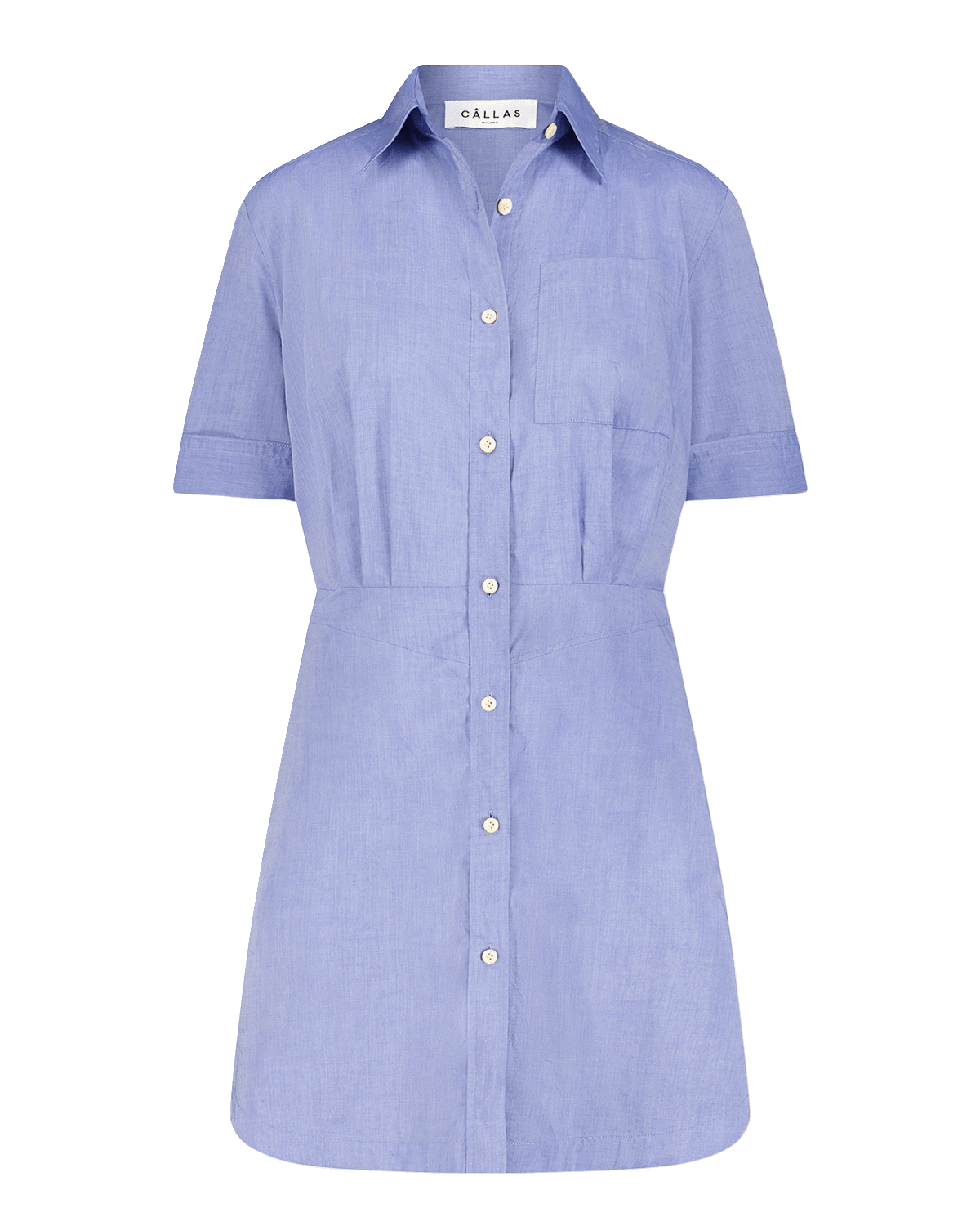 CALLAS Milano Satie Pleated Cotton Chambray Mini Shirtdress