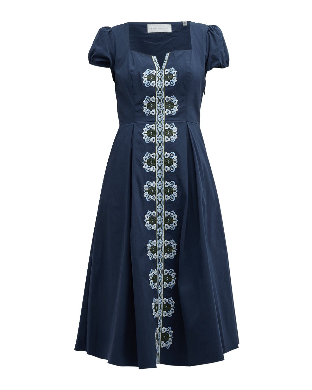 Elie Tahari The Faye Pleated Floral-Embroidered Midi Dress