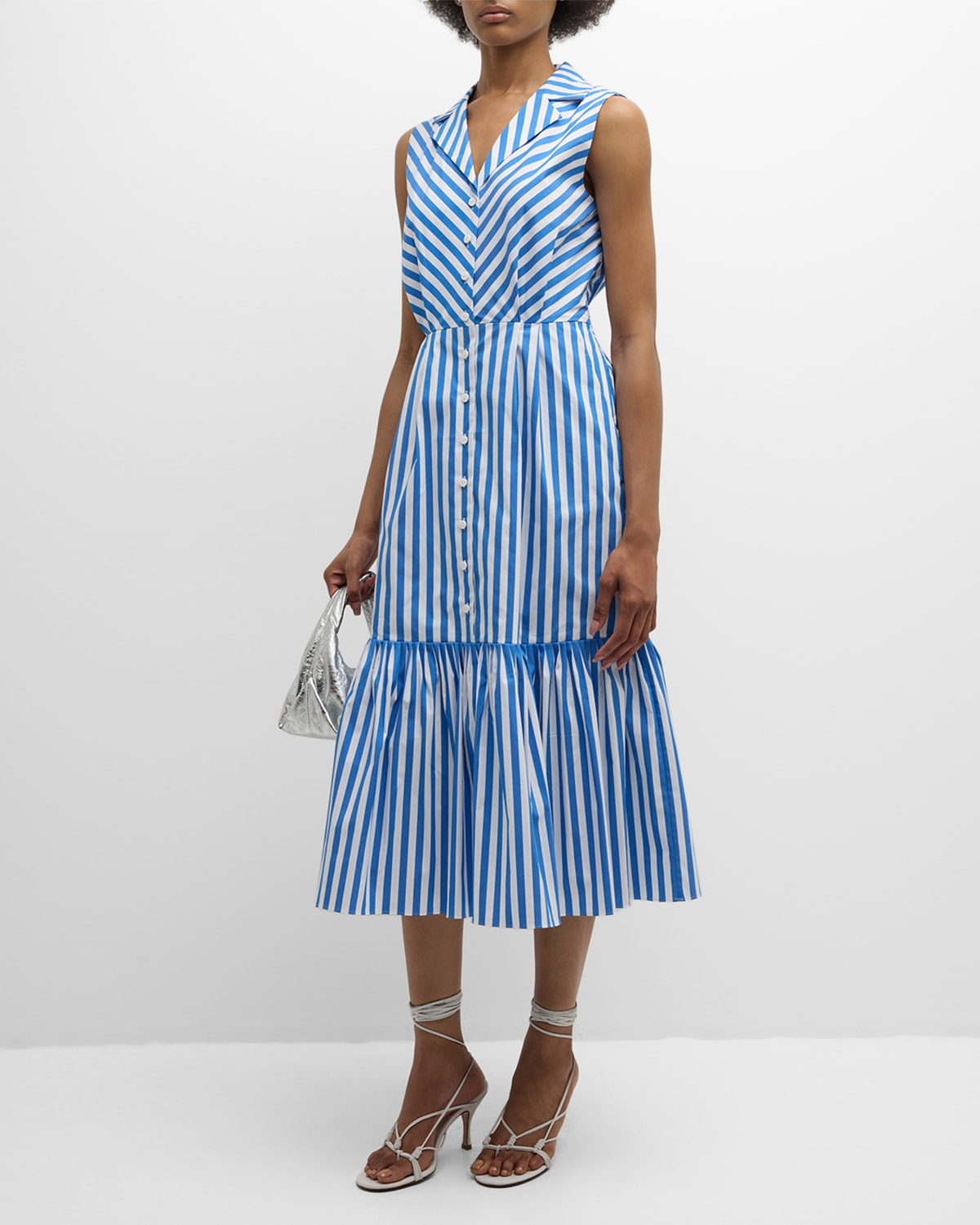 Elie Tahari The Joelle Striped Flounce Midi Dress
