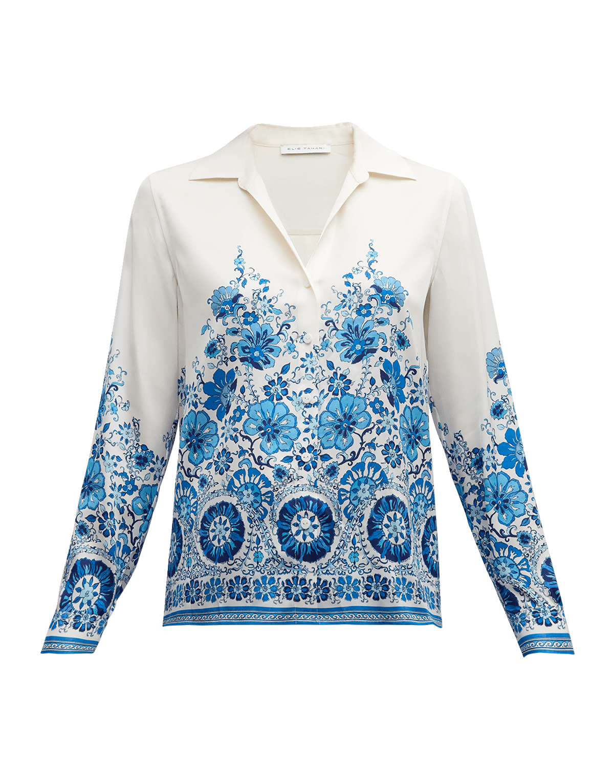 Elie Tahari The Madeline Floral-Print Silk Blouse
