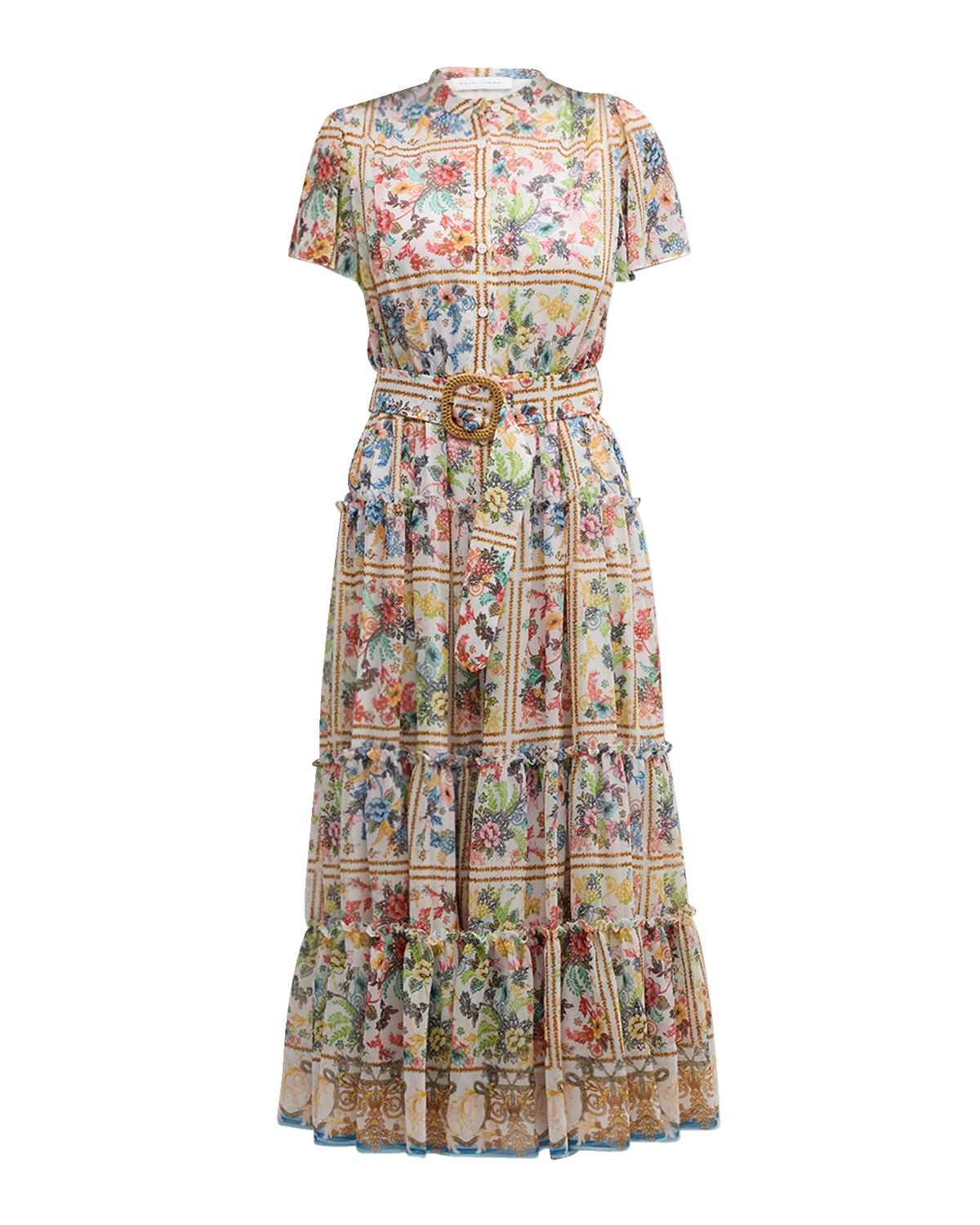 Elie Tahari The Aimee Tiered Floral-Print Midi Dress