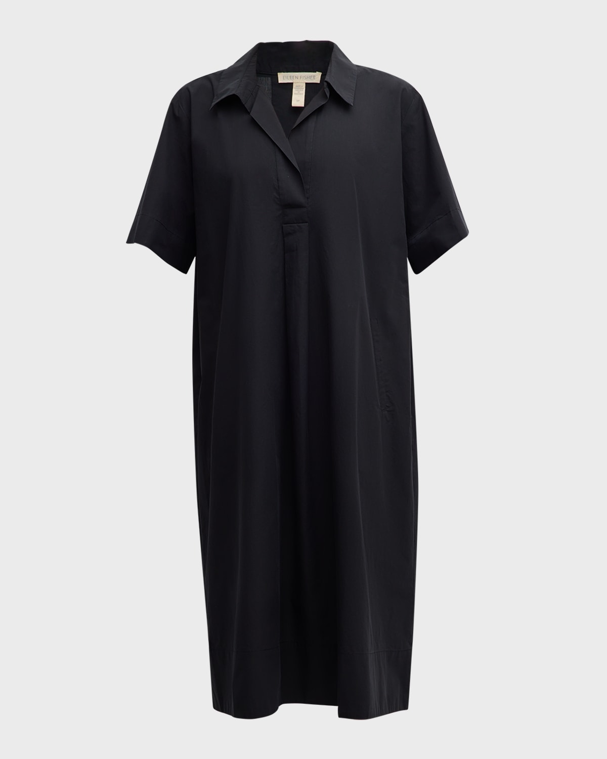 Eileen Fisher Pleated Organic Cotton Poplin Midi Shirtdress