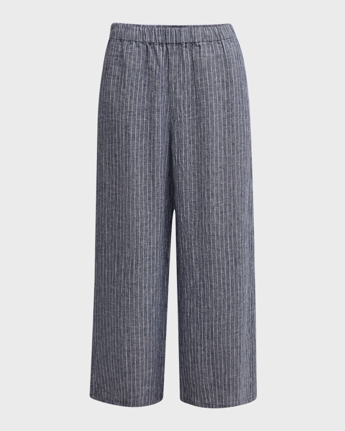 Eileen Fisher Cropped Wide-Leg Striped Organic Linen Pants