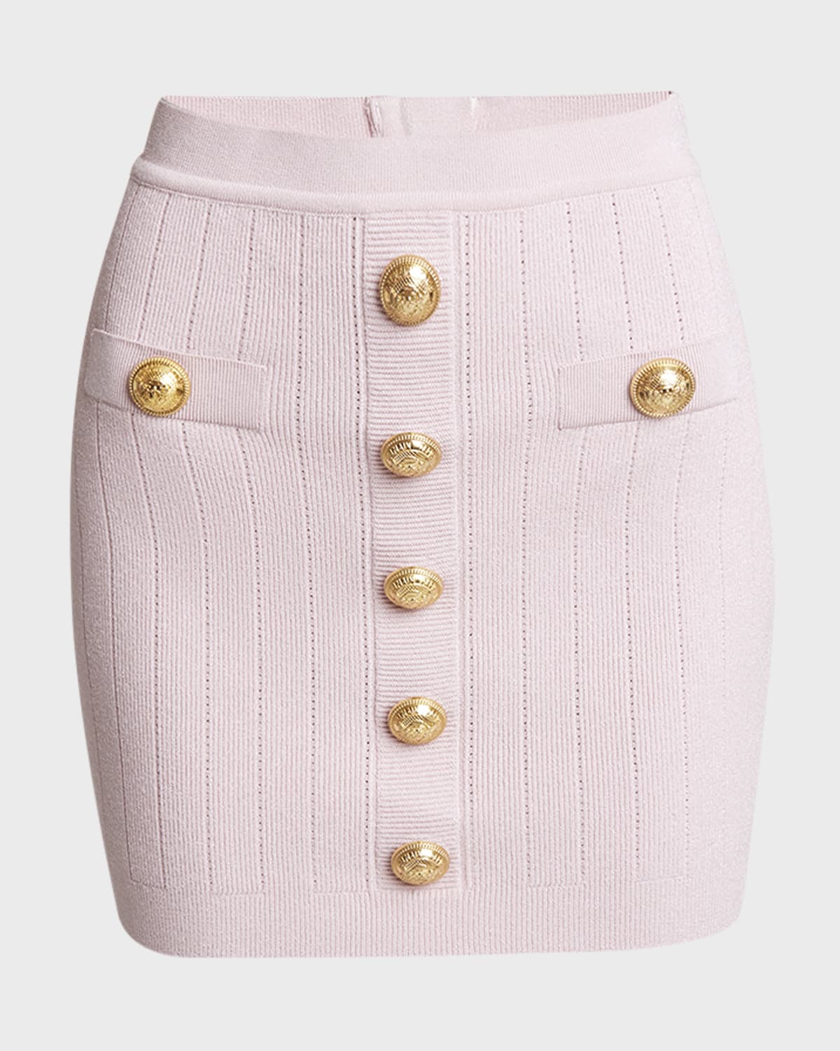 Balmain Button-Front Rib Knit Mini Skirt