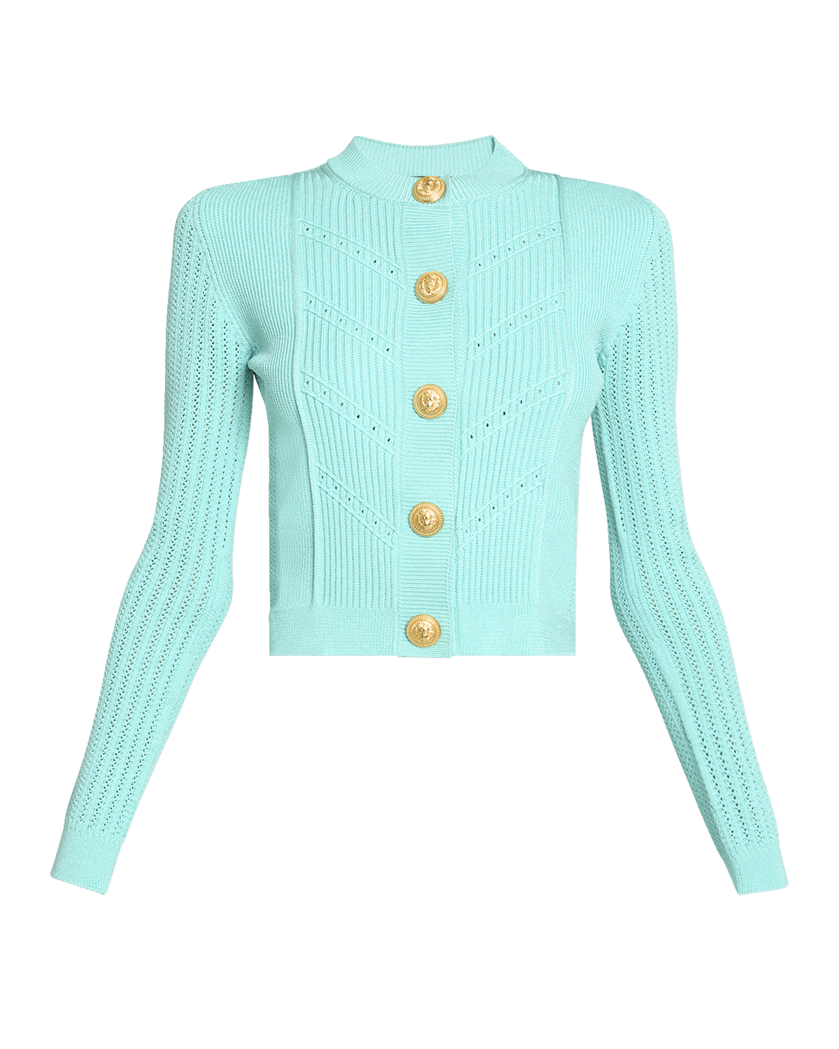 Balmain Buttoned Pointelle Rib Knit Short Cardigan