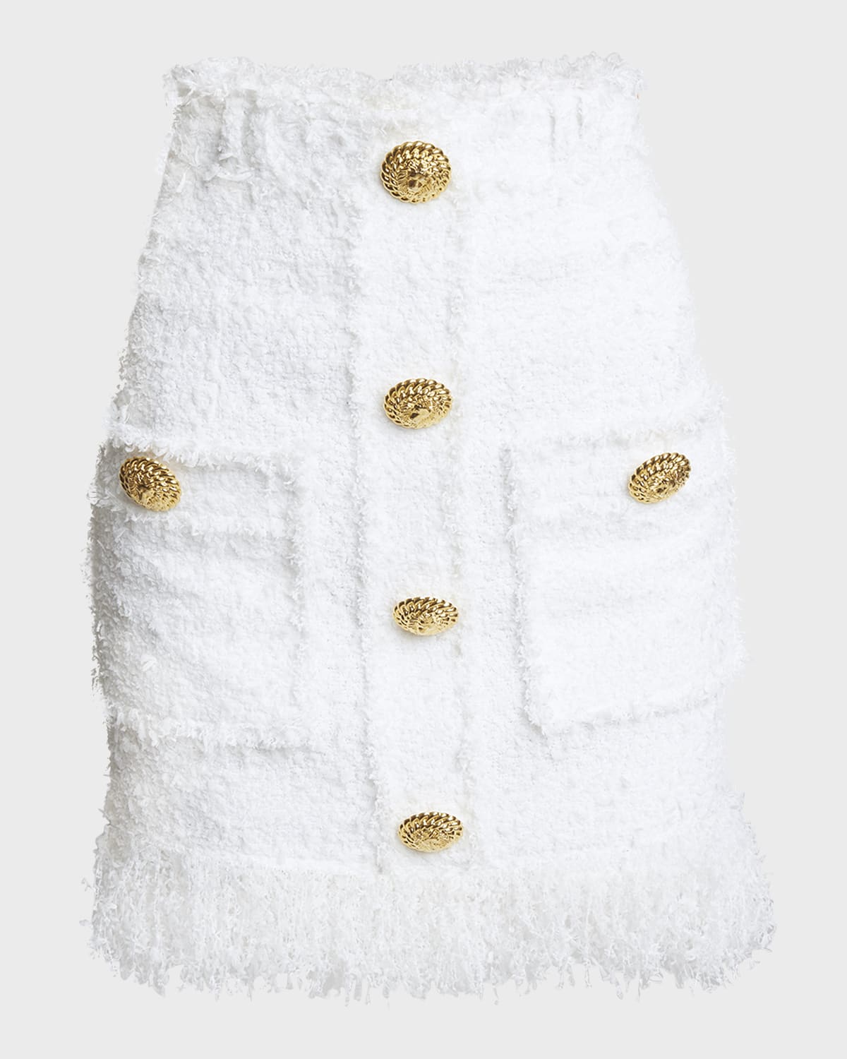 Balmain High-Waist Fringed Tweed Mini Skirt