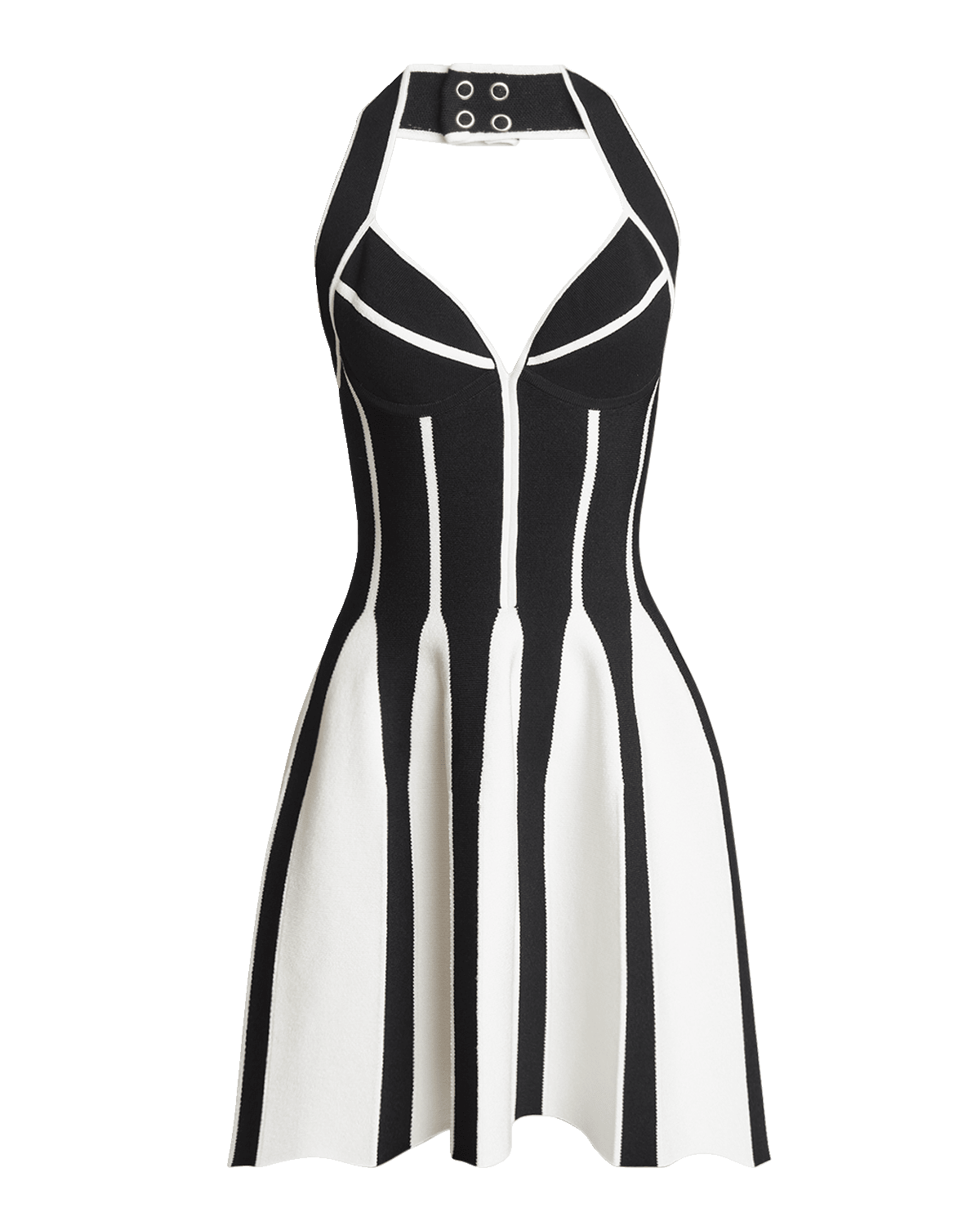 Balmain Backless Knit Short Halter Skater Dress