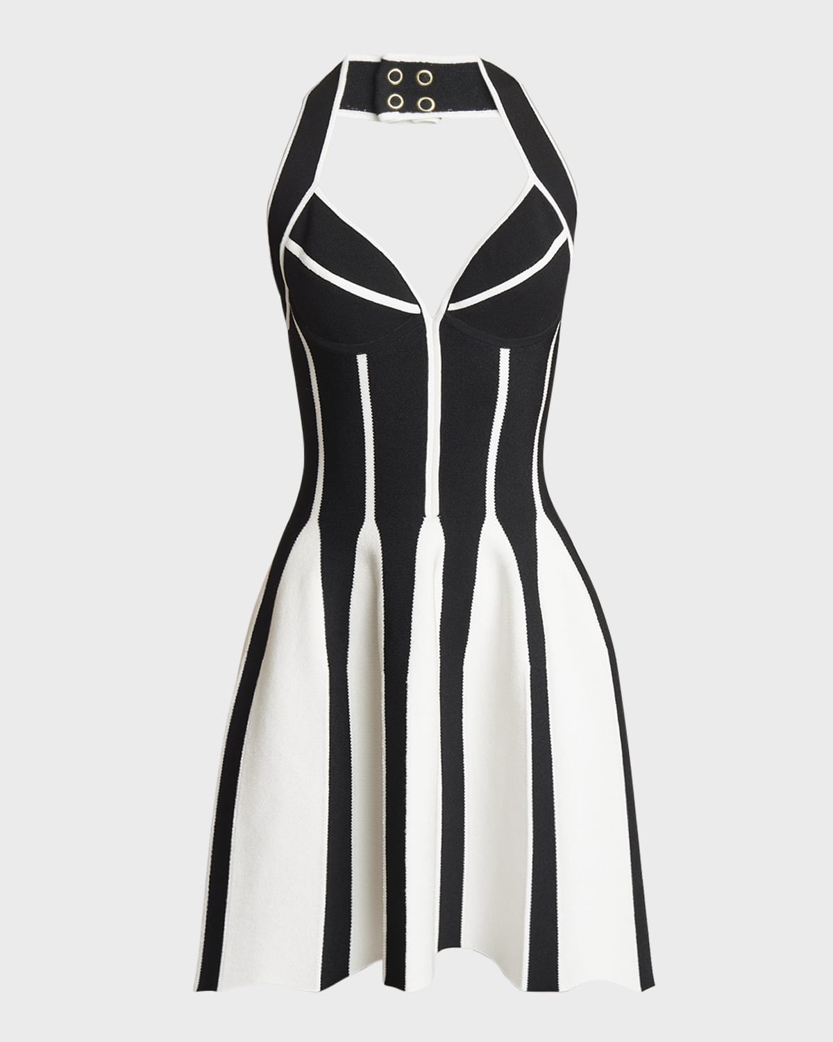 Balmain Backless Knit Short Halter Skater Dress