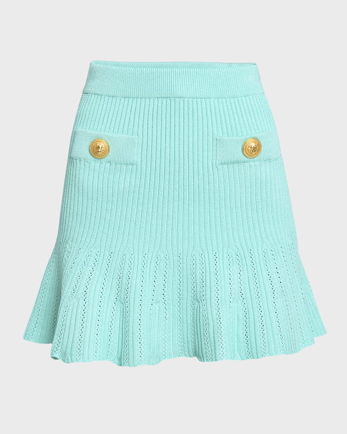 Balmain Pleated Knit Flare Mini Skirt