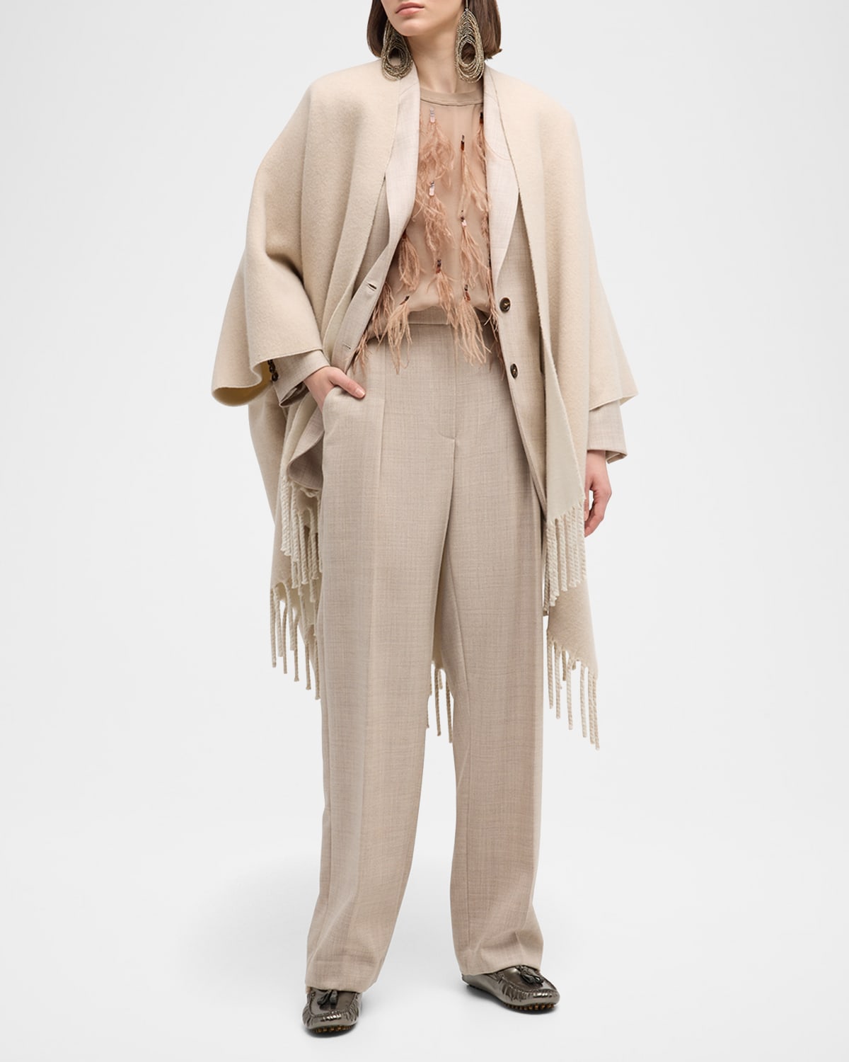 Brunello Cucinelli Wool Herringbone Single-Breasted Blazer Jacket