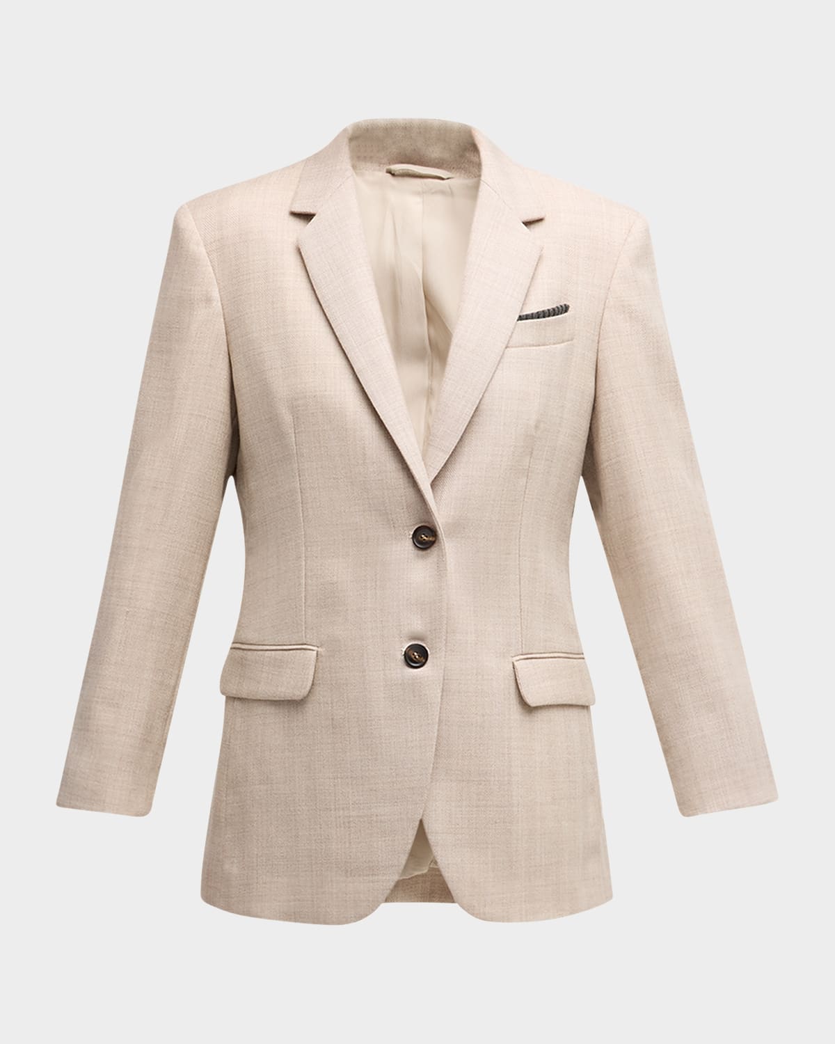 Brunello Cucinelli Wool Herringbone Single-Breasted Blazer Jacket