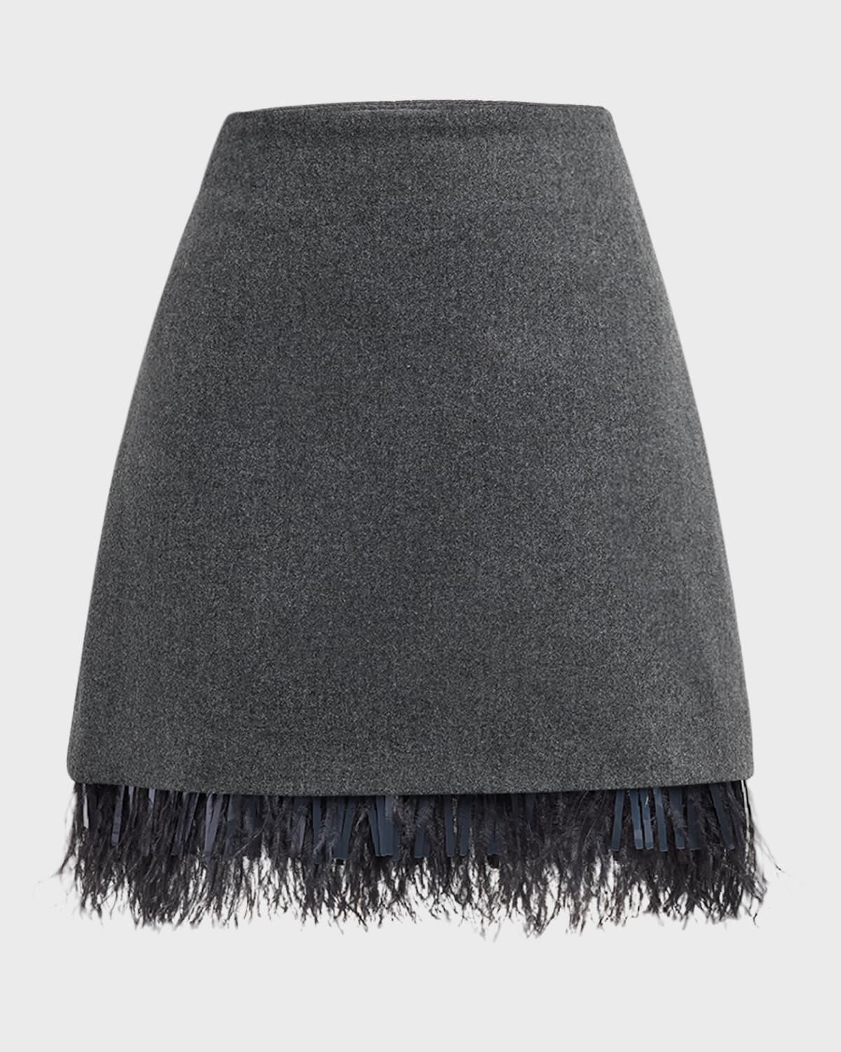 Brunello Cucinelli Feather-Trim Wool-Cashmere Flannel Mini Skirt
