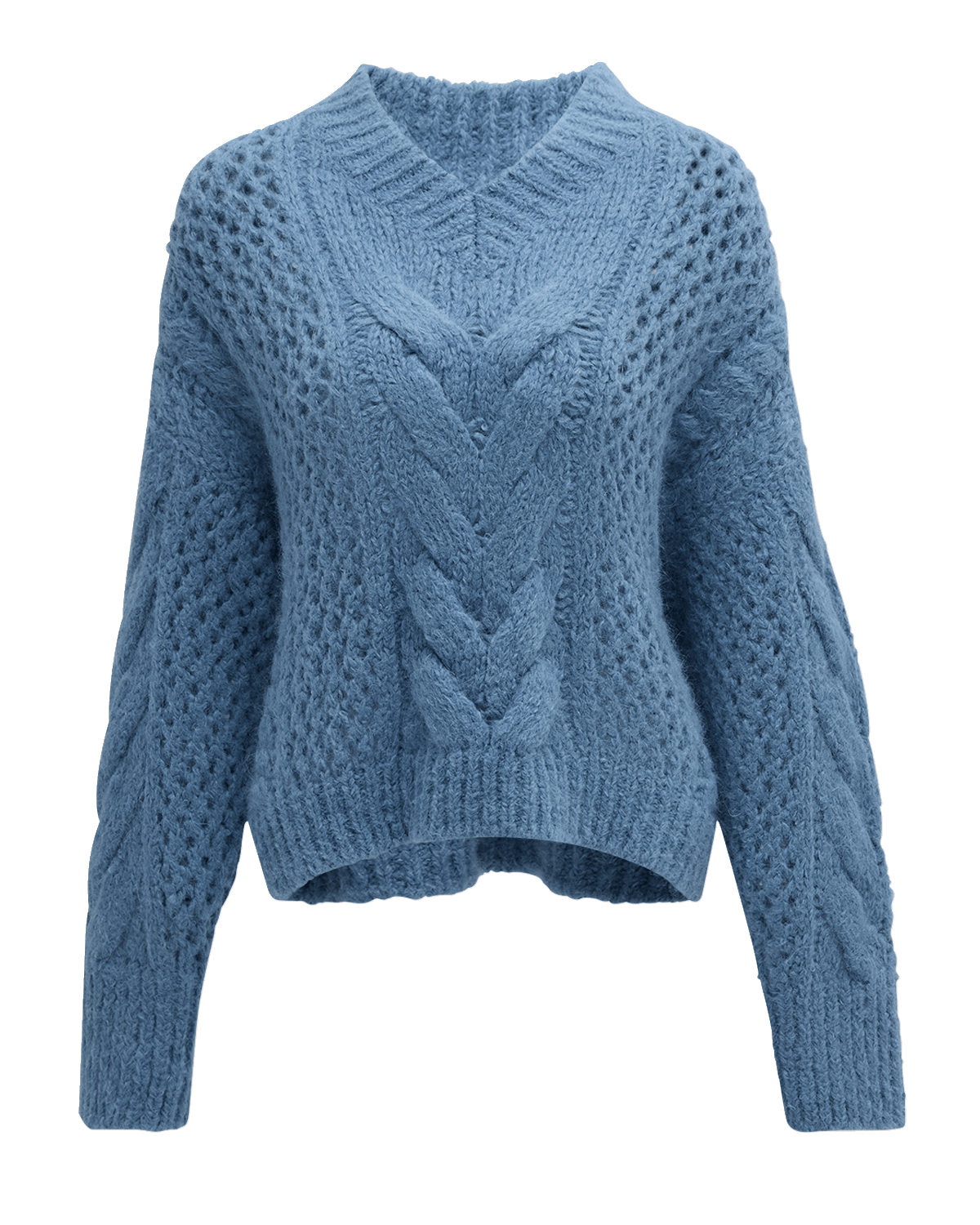 Brunello Cucinelli Alpaca-Wool Irish Cable Knit V-Neck Sweater