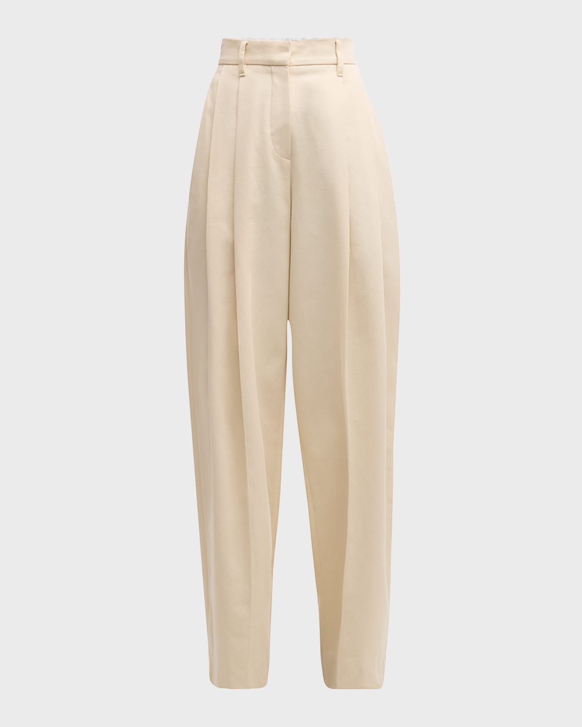 Brunello Cucinelli High-Rise Pleated Cotton-Twill Straight-Leg Trousers