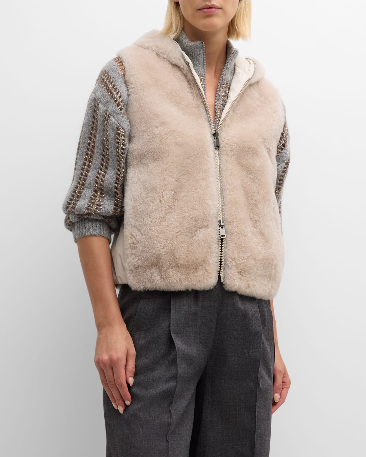 Brunello Cucinelli Cashmere Teddy Effect Reversible Hooded Vest