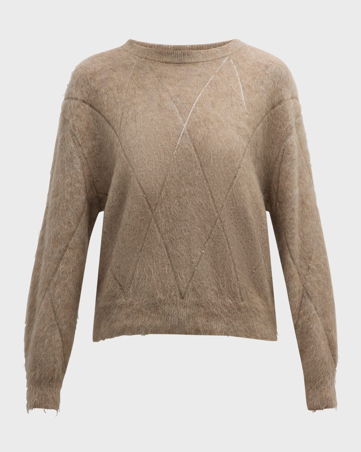 Brunello Cucinelli Cashmere and Wool Blend Sequin Argyle Sweater