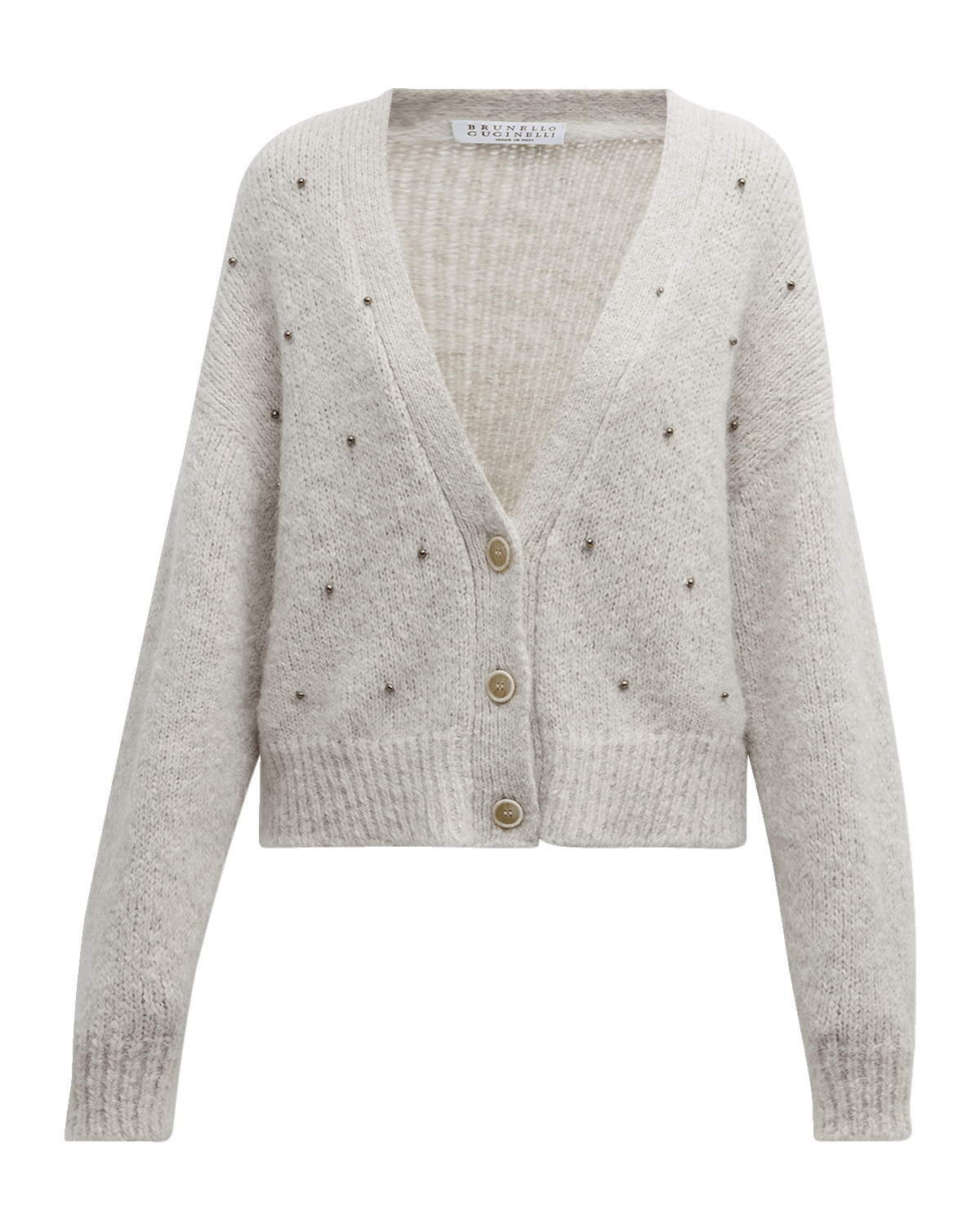 Brunello Cucinelli Alpaca Wool Cardigan with Rhinestone Embroidery