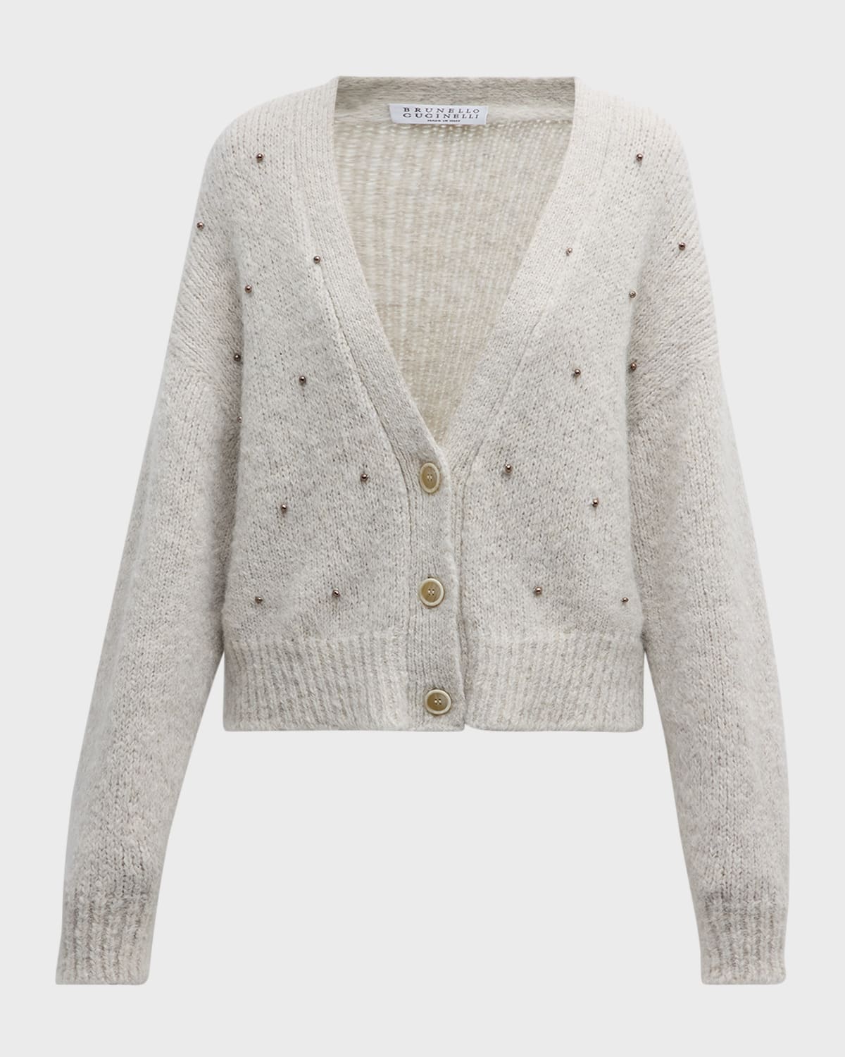 Brunello Cucinelli Alpaca Wool Cardigan with Rhinestone Embroidery