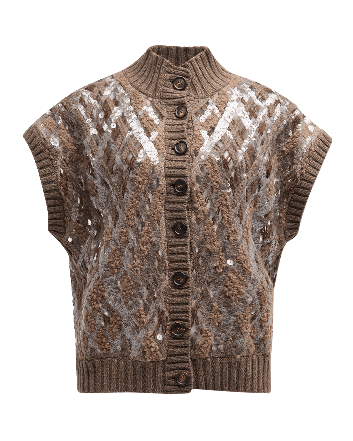 Brunello Cucinelli Opera Cashmere Knit Vest with Paillette Details