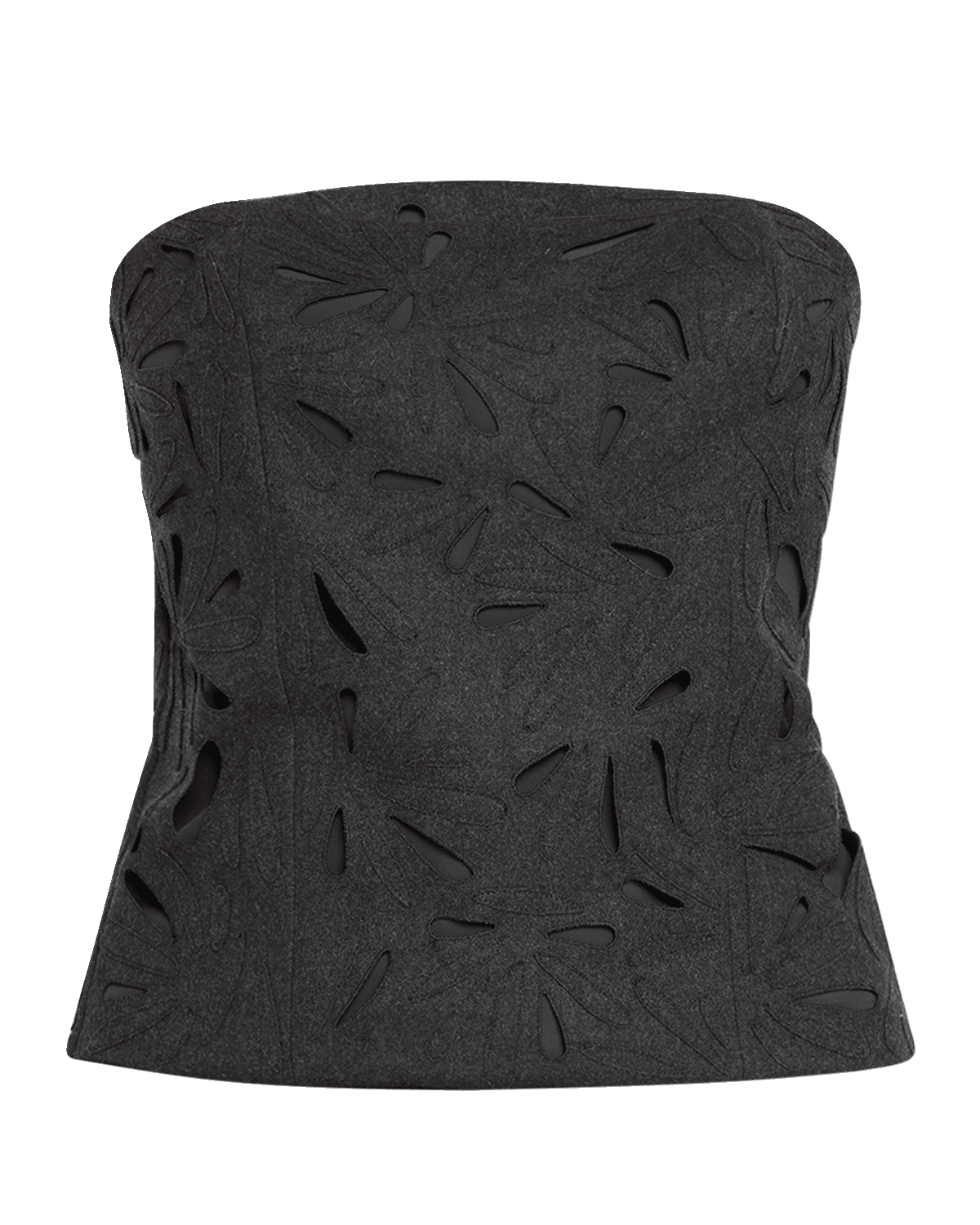 Brunello Cucinelli Strapless Flannel Wool Top with Laser-Cut Embroidery