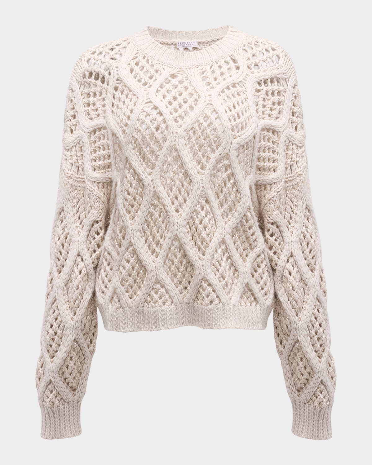 Brunello Cucinelli Opera Cashmere Cable-Knit Net Sweater