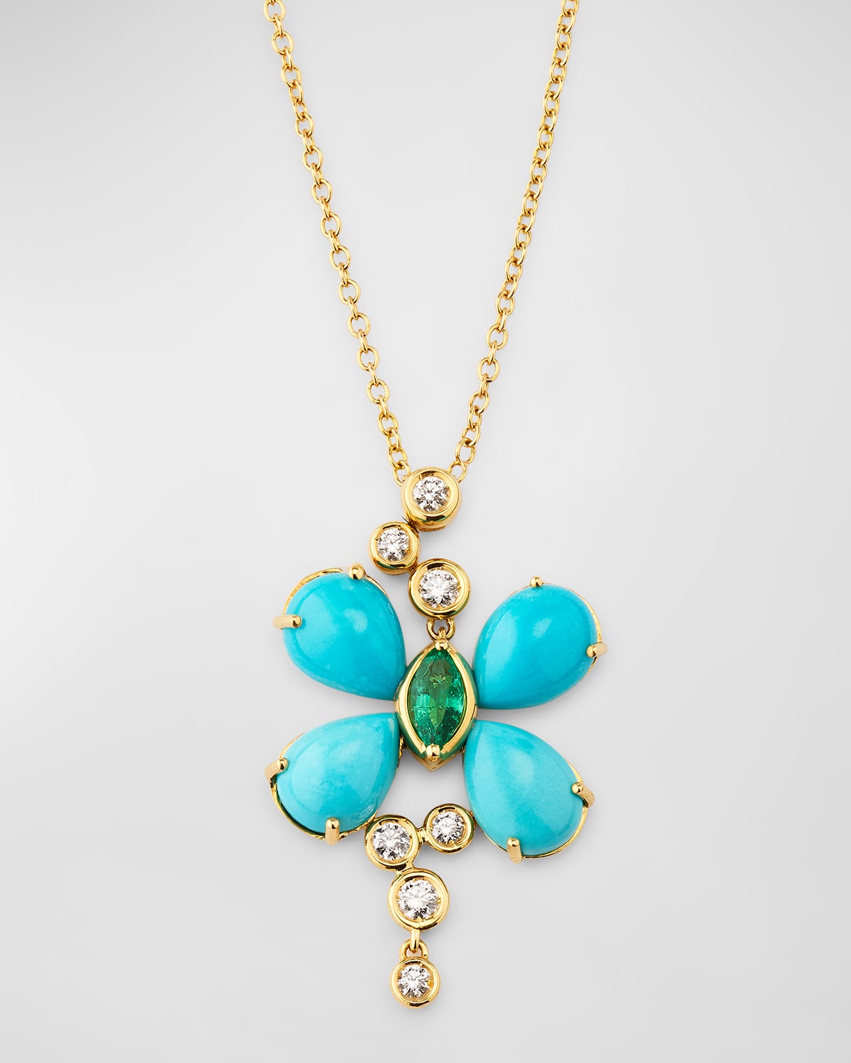 Miseno 18K Yellow Gold Pendant Necklace with Diamonds, Turquoise and Emerald