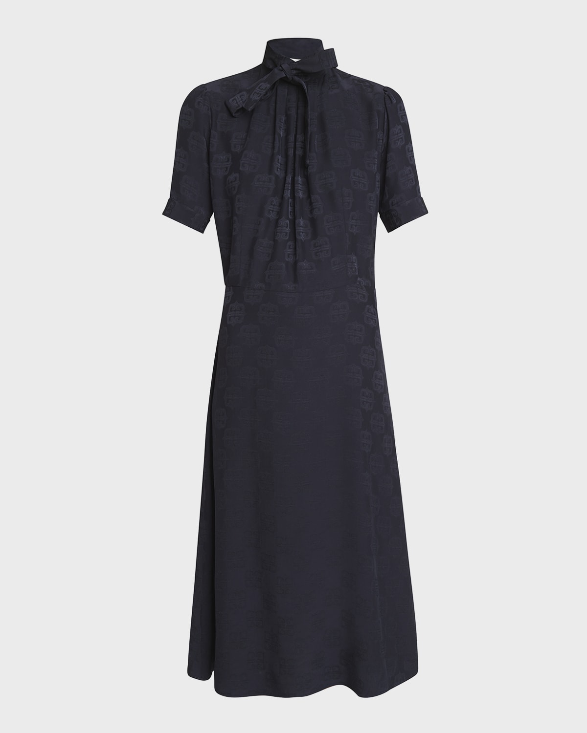 Givenchy 4G Baroque Jacquard Midi Dress with Tie Neck