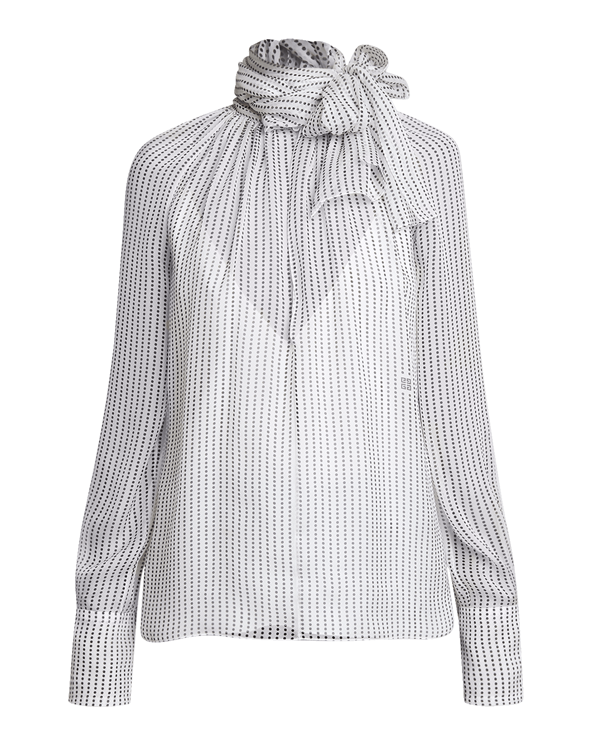 Givenchy Tie-Neck Sheer Dotted Silk Blouse