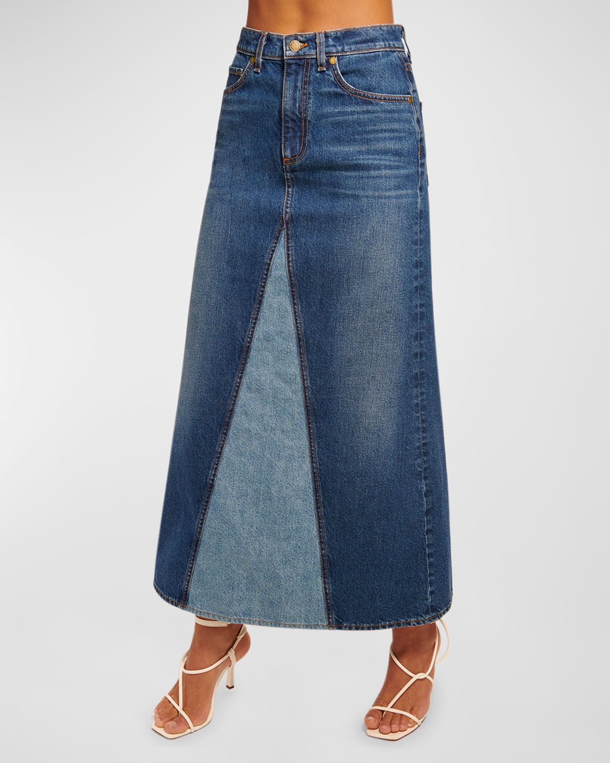 Ramy Brook Jannie Two-Tone Denim Midi Skirt