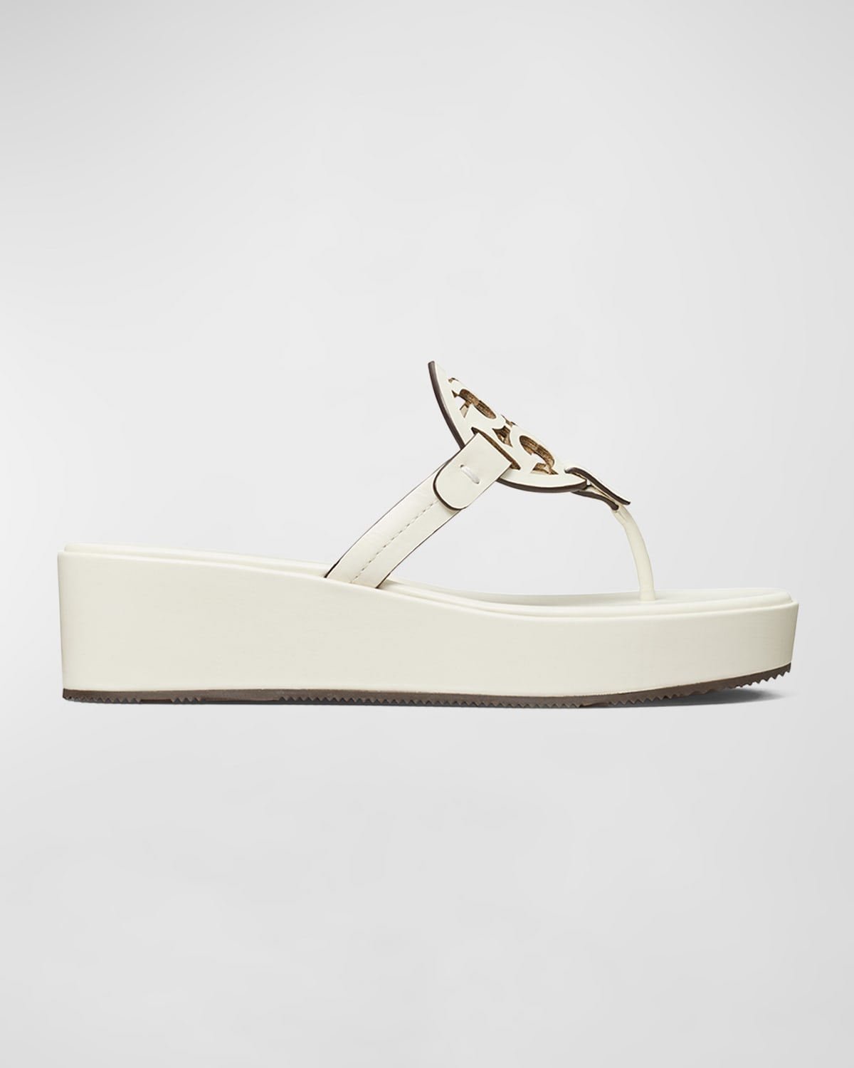 Tory Burch Miller Leather Logo Wedge Thong Sandals