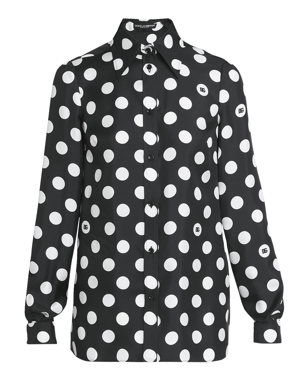 Dolce&Gabbana DG Polka-Dot Print Long-Sleeve Silk Twill Shirt