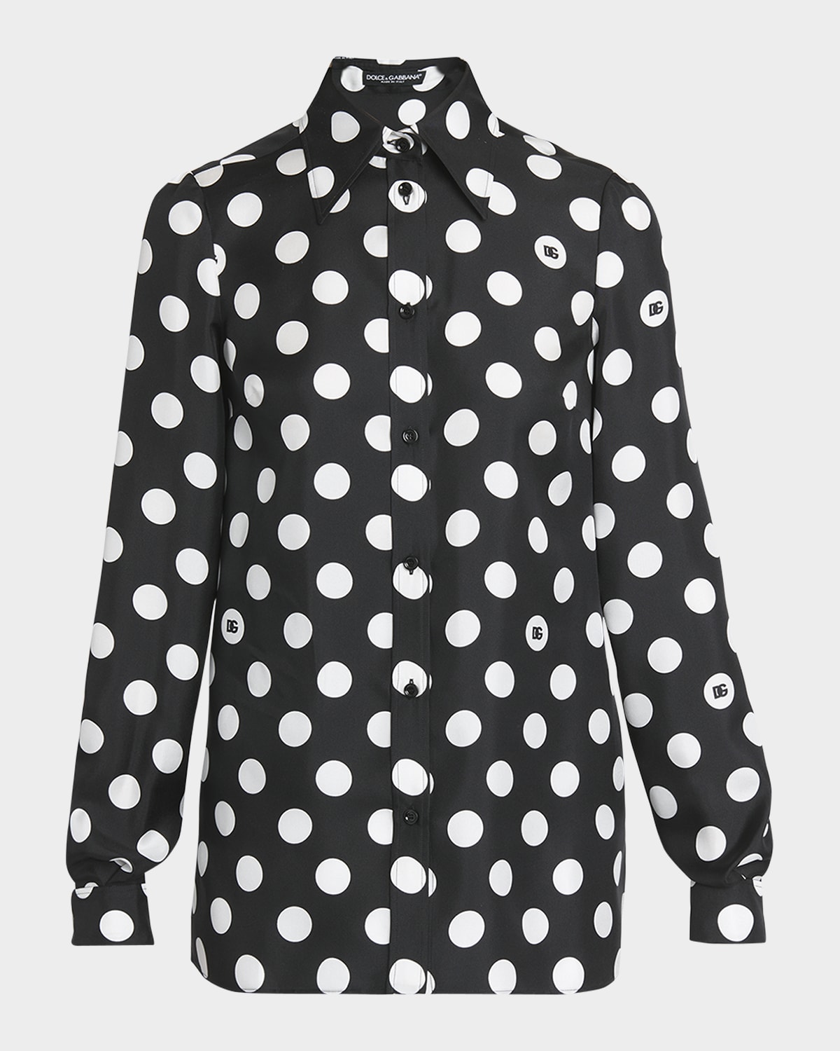 Dolce&Gabbana DG Polka-Dot Print Long-Sleeve Silk Twill Shirt