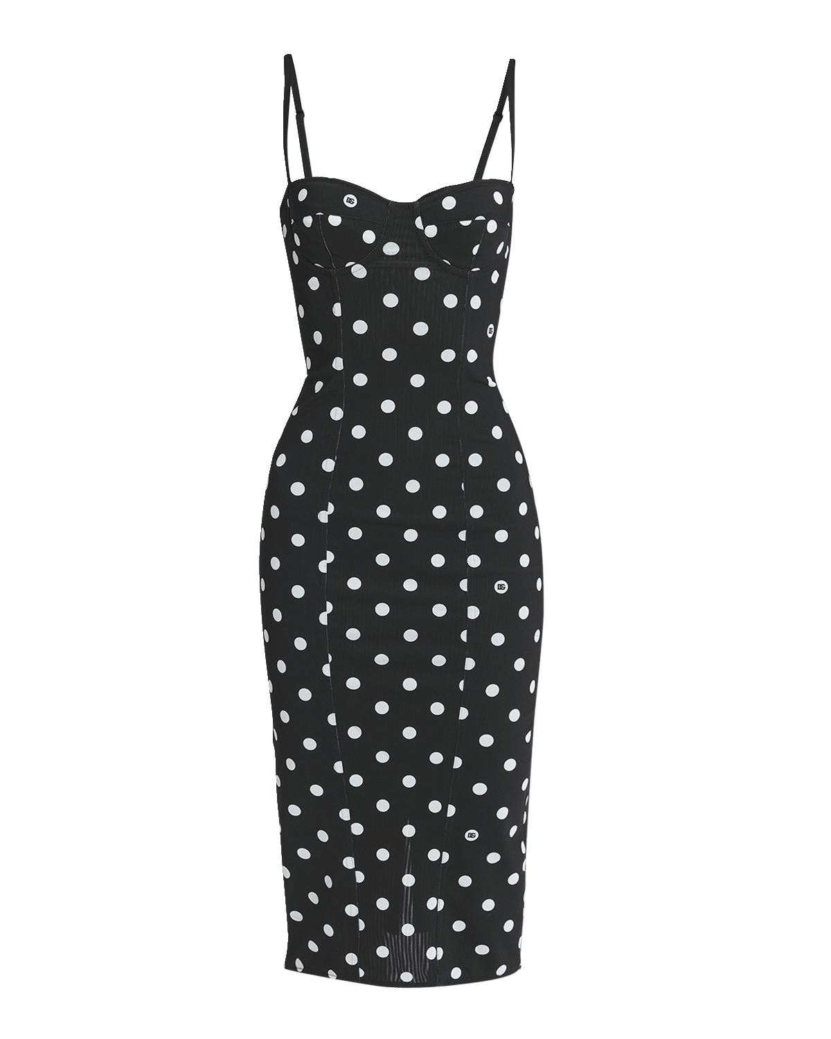 Dolce&Gabbana Marquisette Polka-Dot Midi Dress with Corsetry Construction