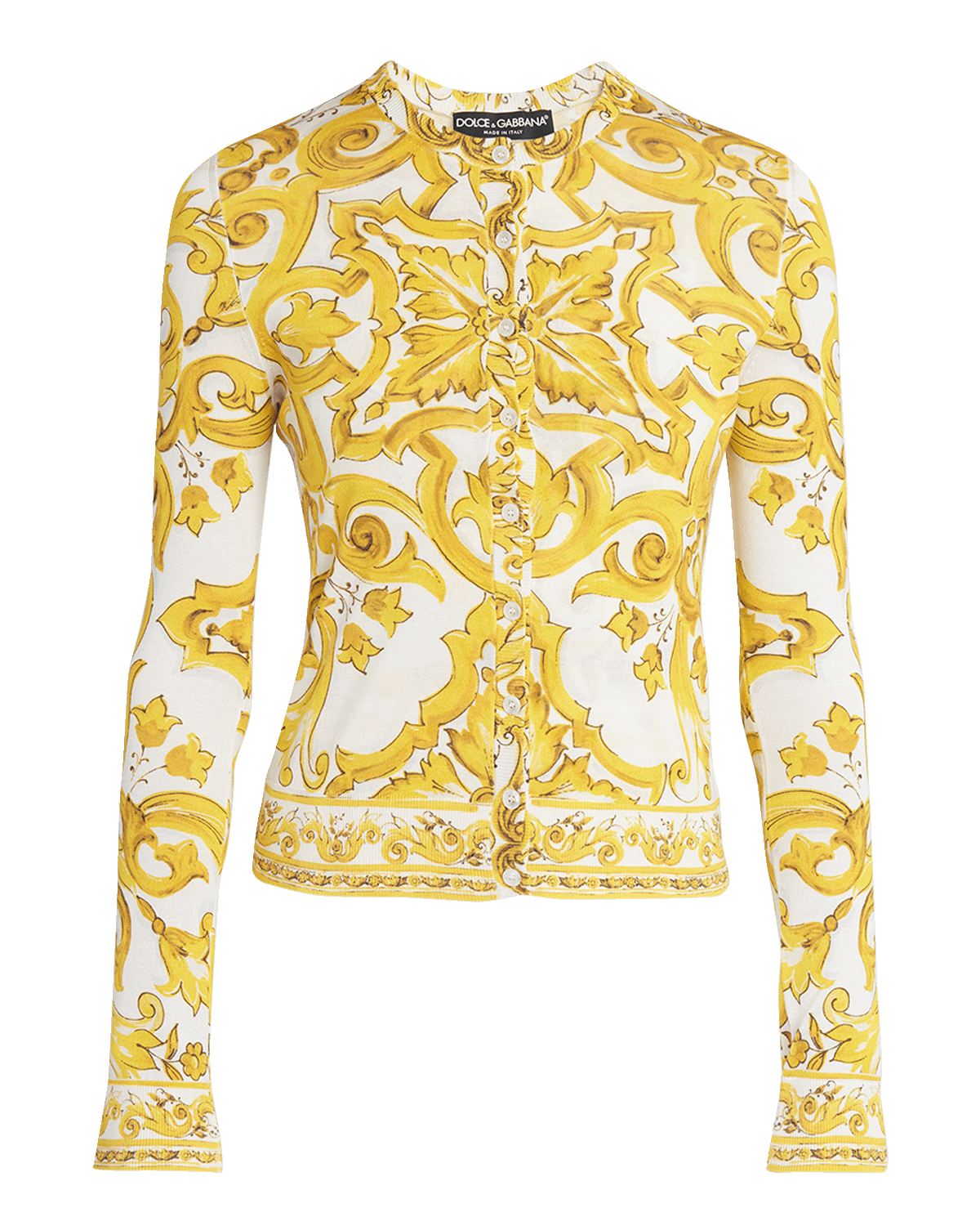 Dolce&Gabbana Brocade Print Knit Button-Front Sweater